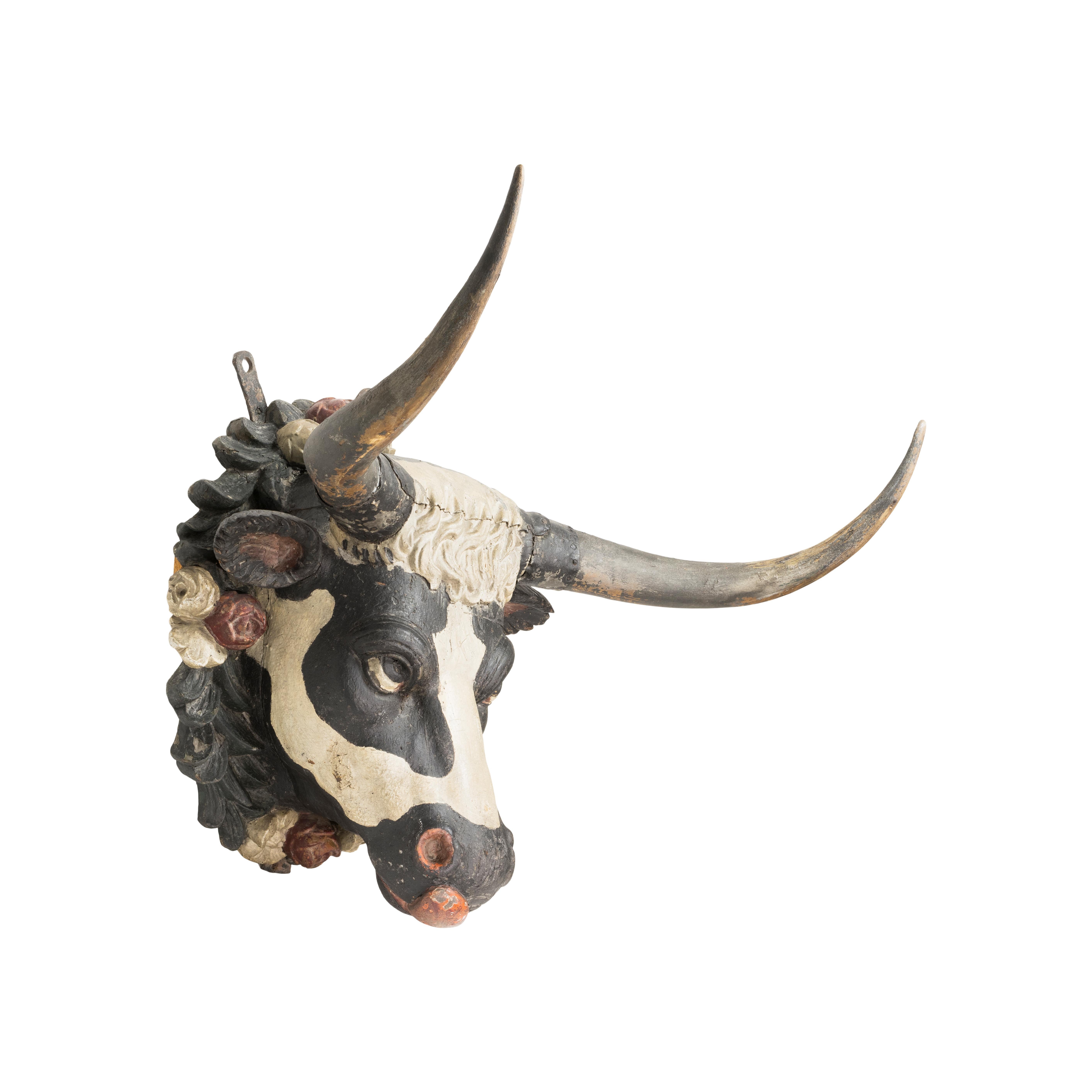 Hand-Carved 19th Century Carved Bull Sign For Sale