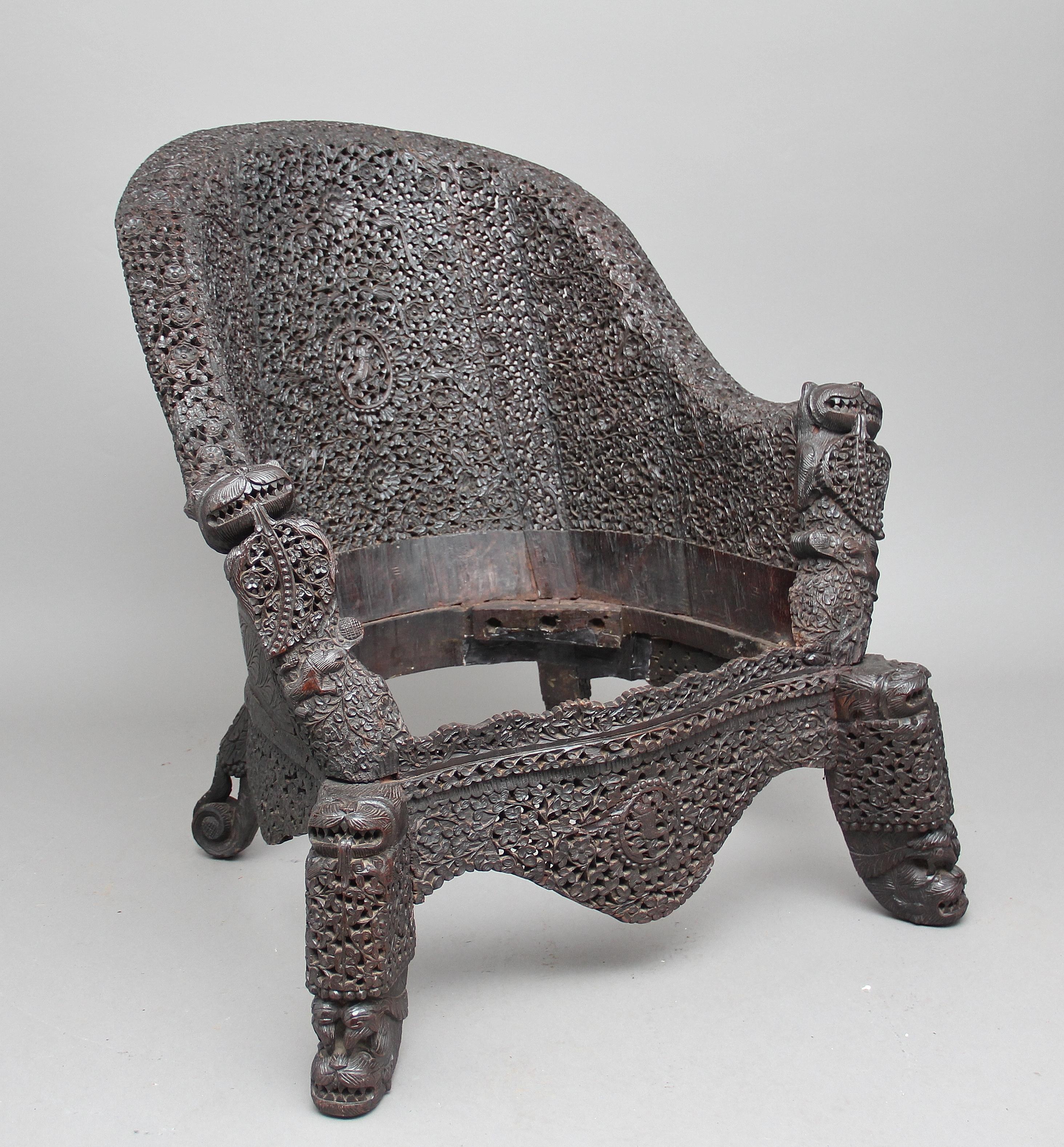 19th Century Carved Burmese Chair 9