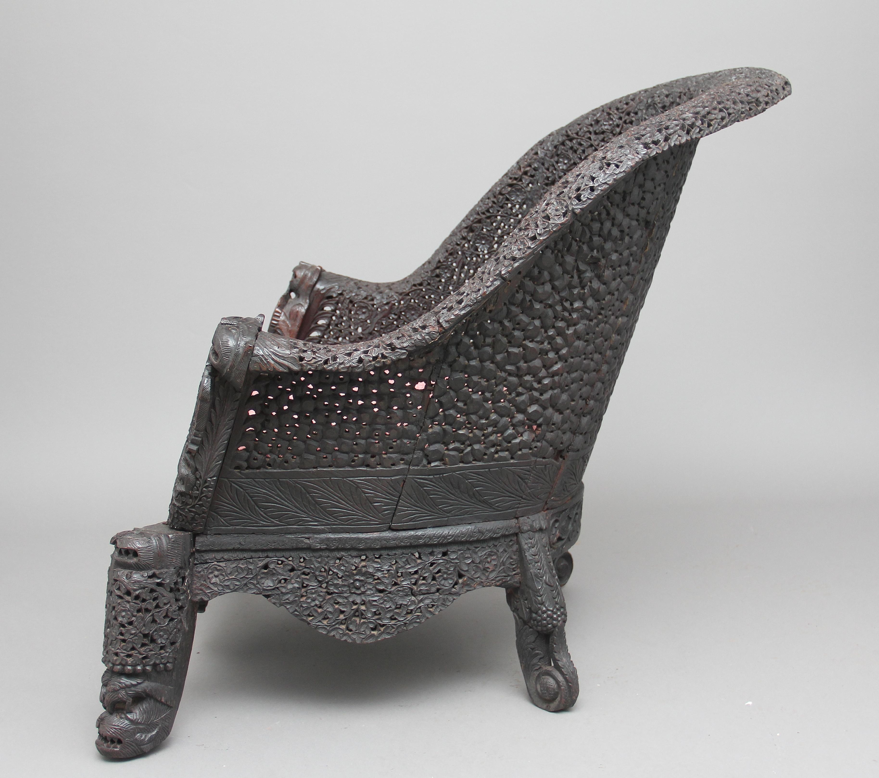 19th Century Carved Burmese Chair In Good Condition In Martlesham, GB