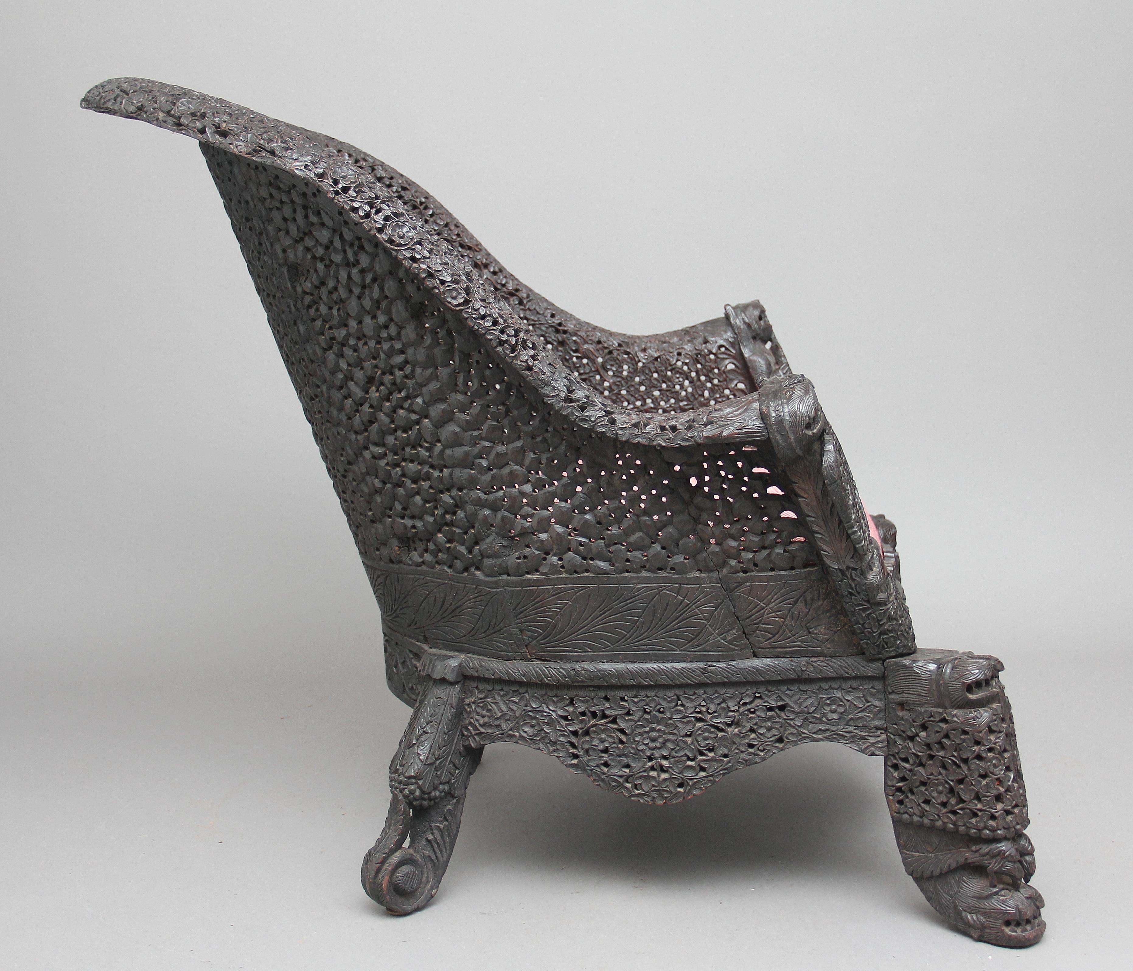 Hardwood 19th Century Carved Burmese Chair