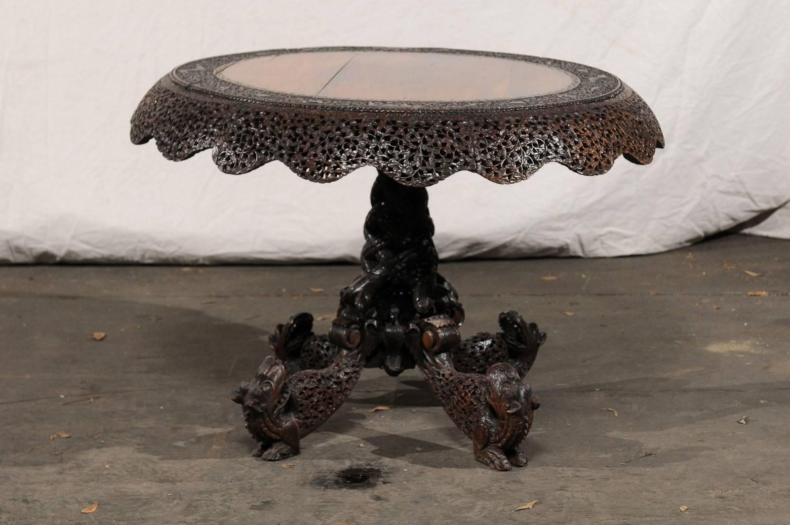 19th century carved Burmese pedestal centre table.