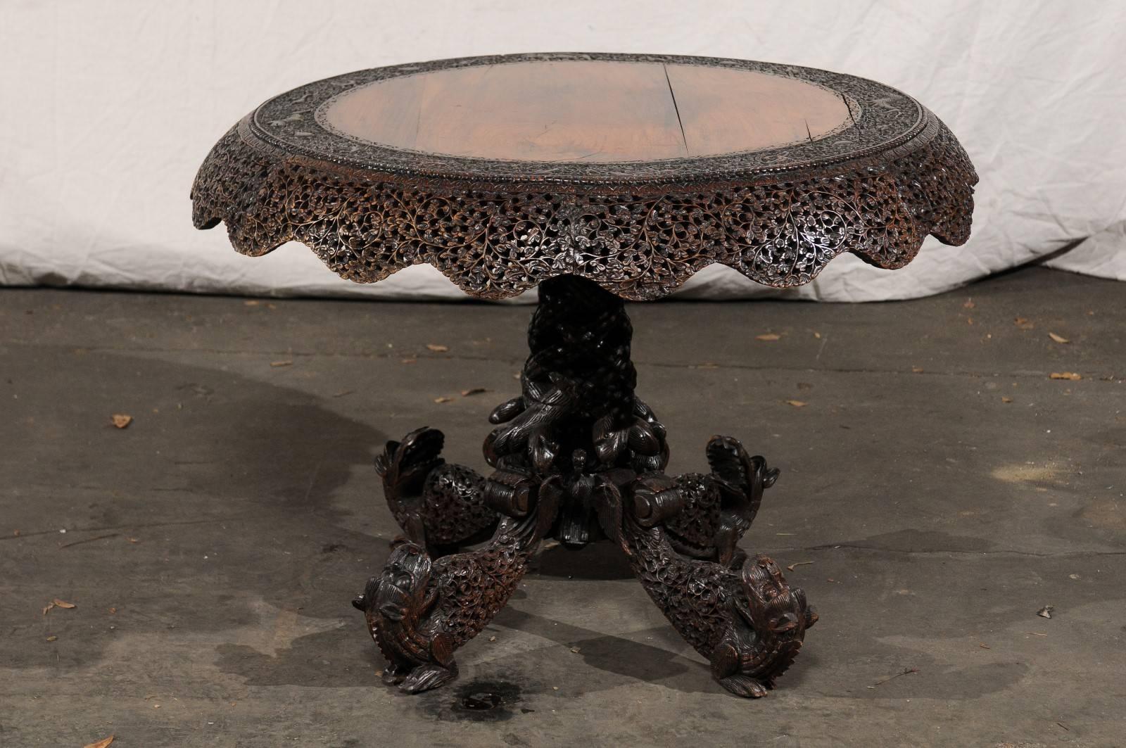 19th Century Carved Burmese Pedestal Centre Table For Sale 1