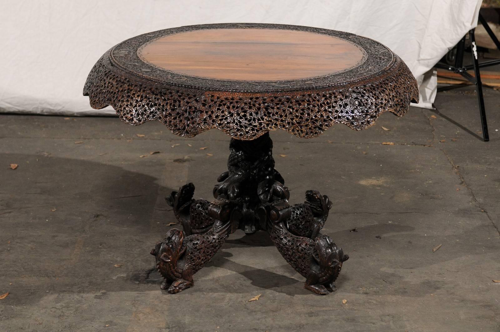 19th Century Carved Burmese Pedestal Centre Table For Sale 2
