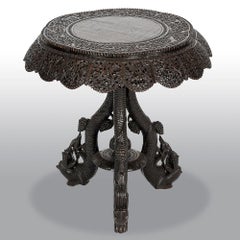 19th Century Carved Burmese Walnut Side Table