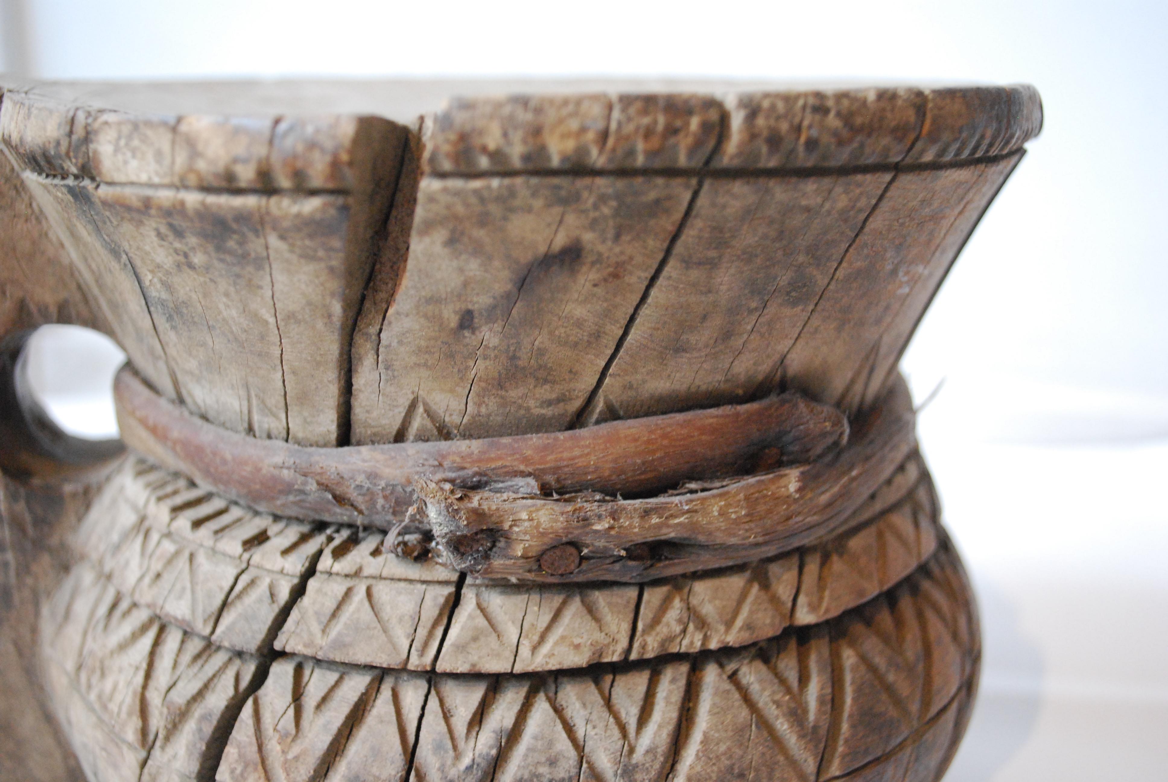 19th Century Carved Burmese Water Vessel with Handle 5