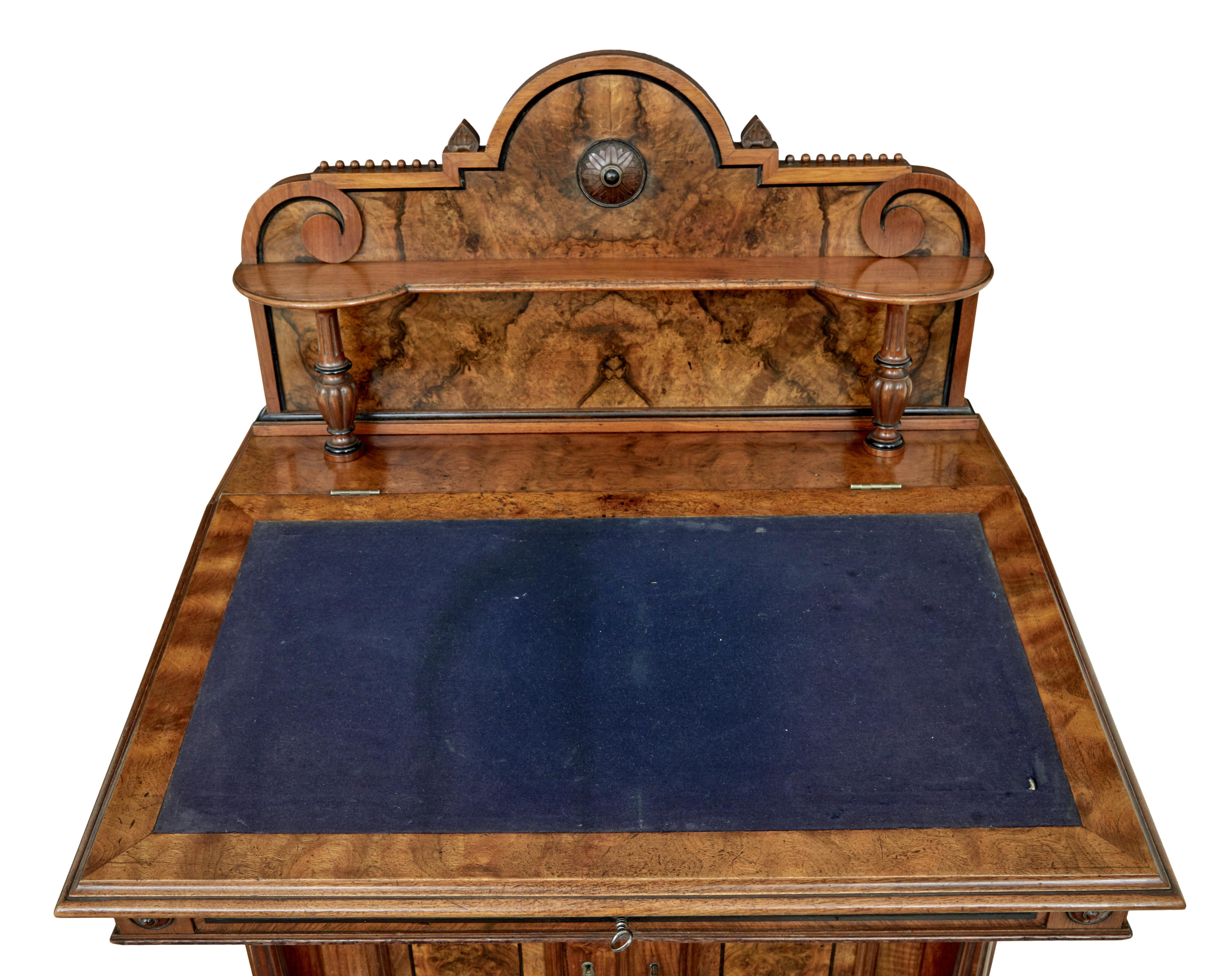 19th Century Carved Burr Walnut Davenport Writing Desk 2