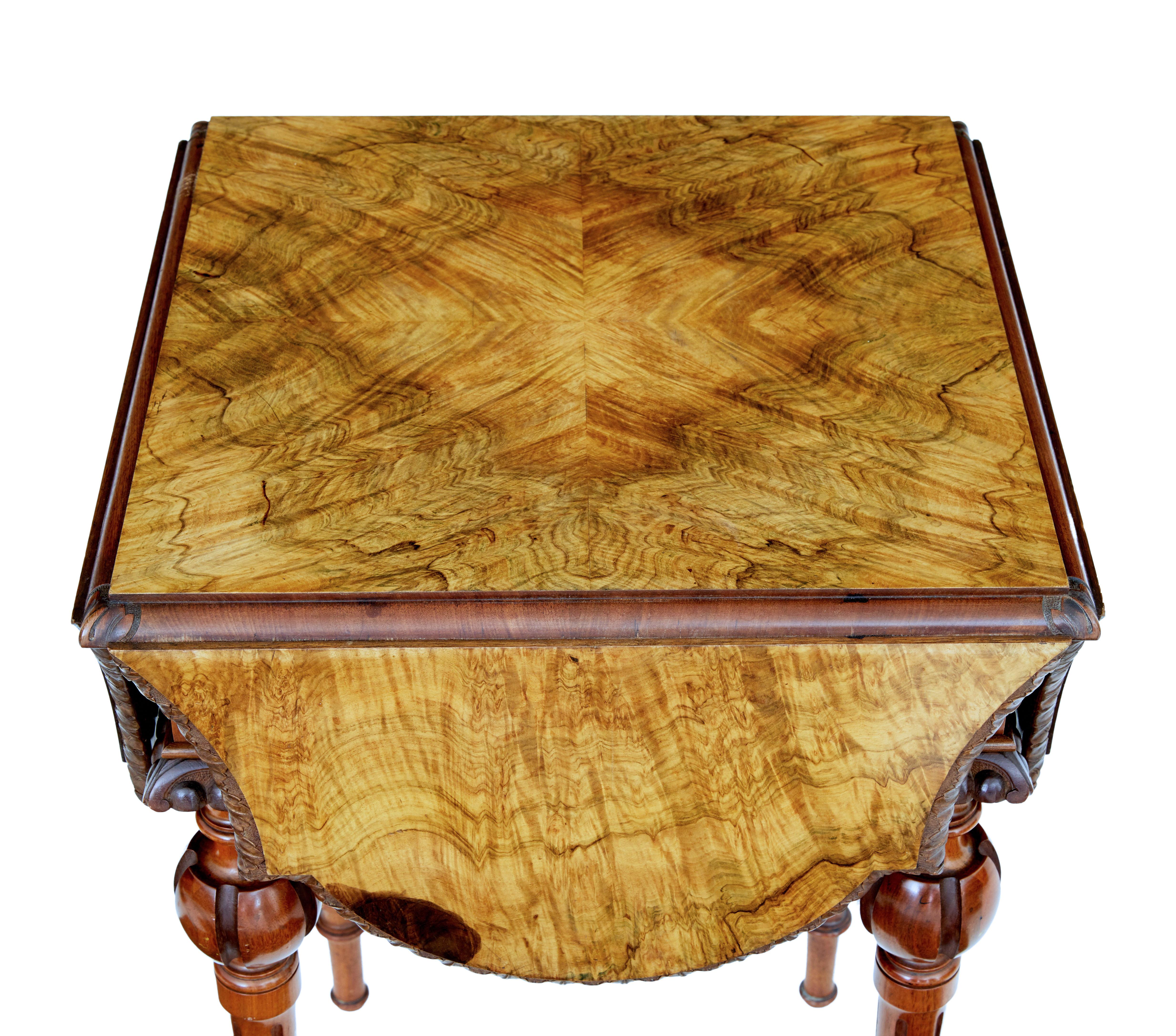High Victorian 19th Century Carved Burr Walnut Envelope Occasional Table