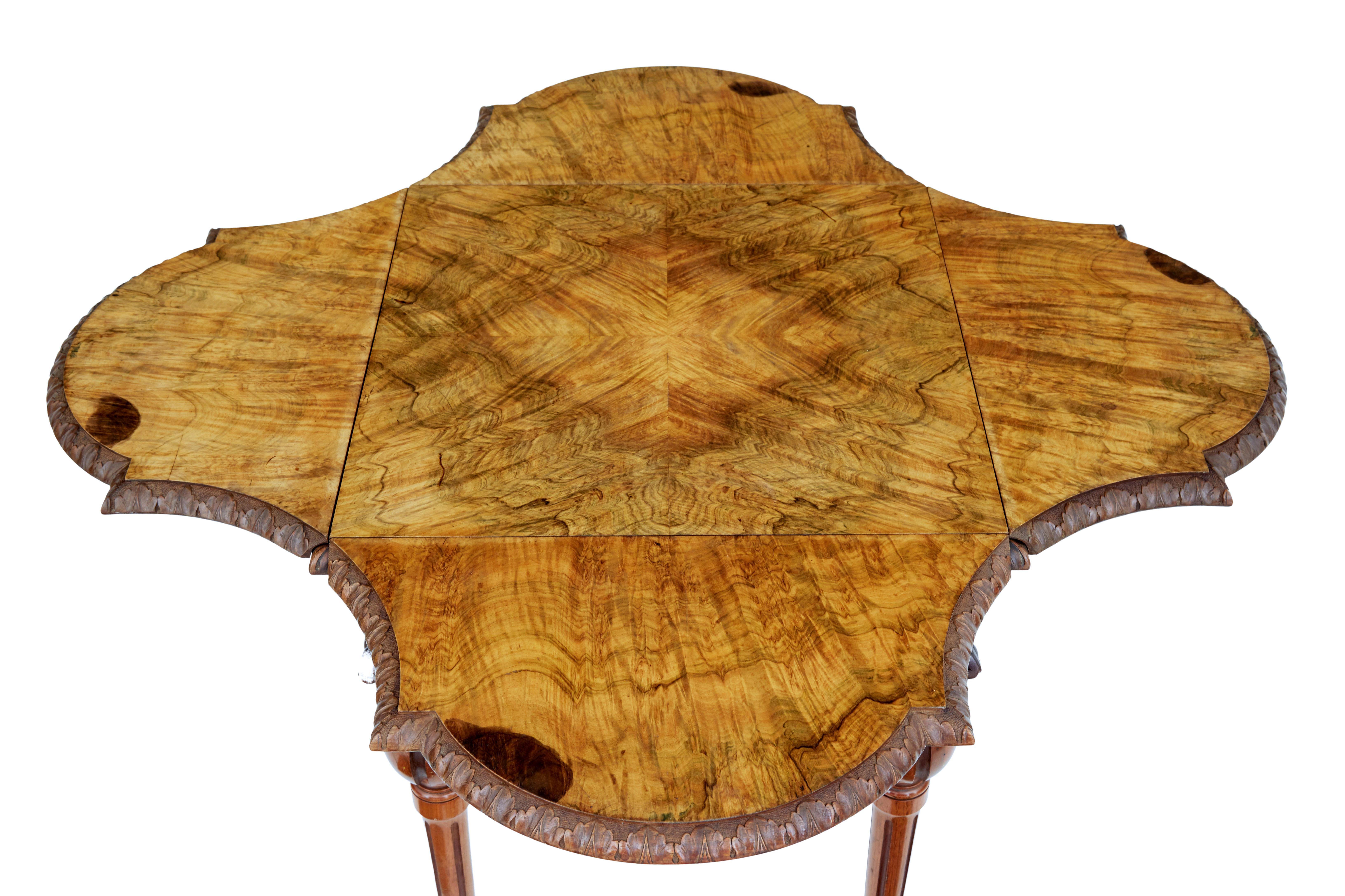 Veneer 19th Century Carved Burr Walnut Envelope Occasional Table