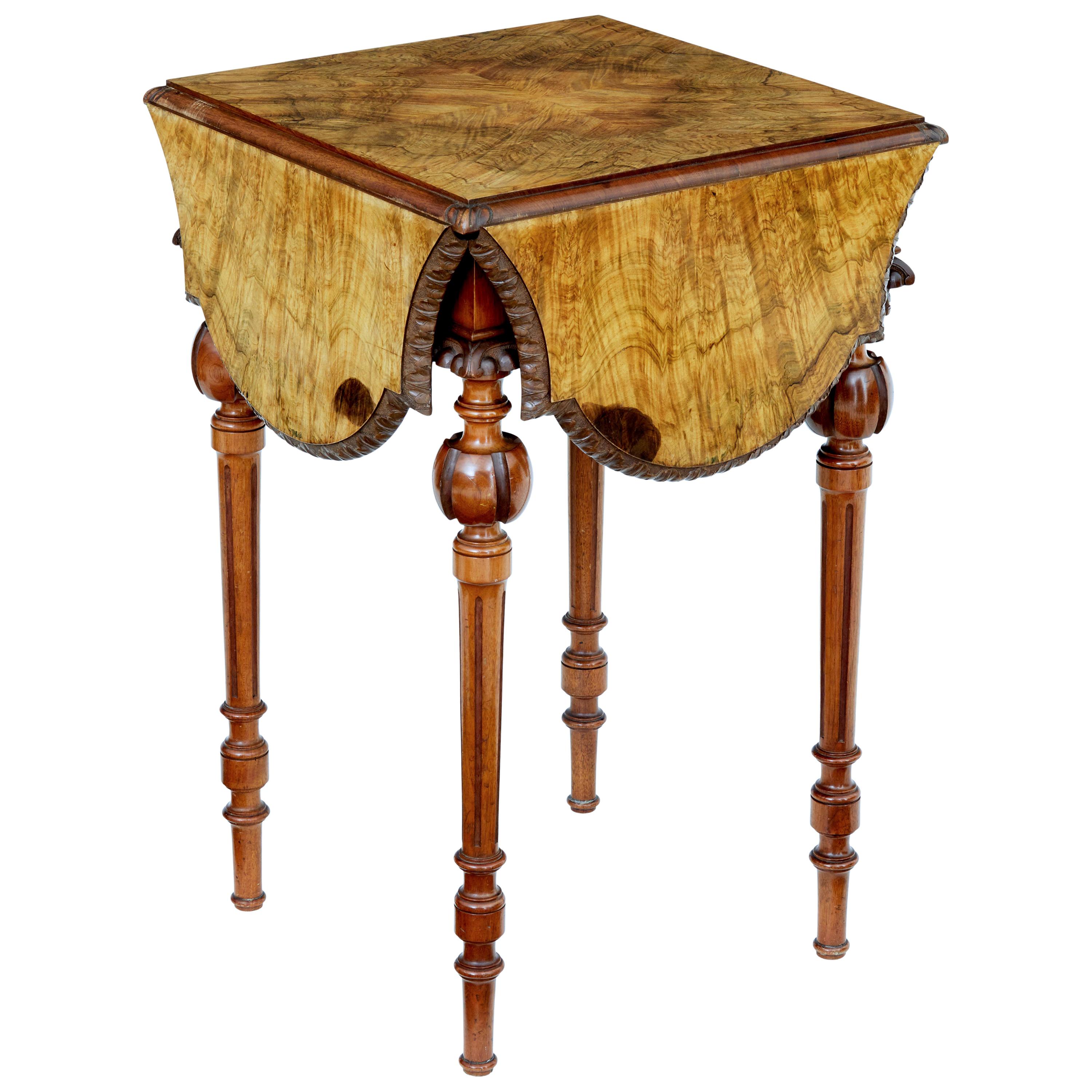 19th Century Carved Burr Walnut Envelope Occasional Table