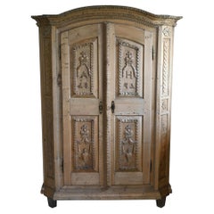 Antique 19th Century Carved Cabinet Bavaria Landsberg Lech, Wedding Cabinet Folkart