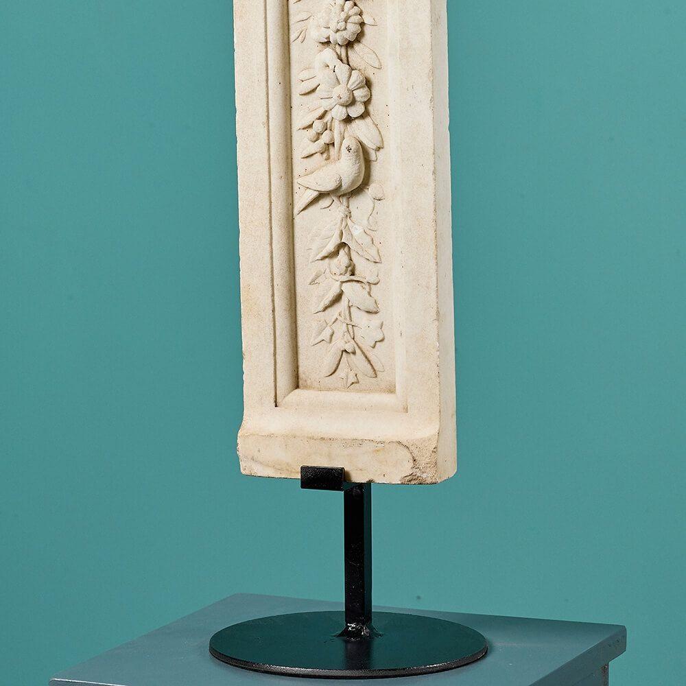 English 19th Century Carved Carrara Marble Panel on Stand For Sale