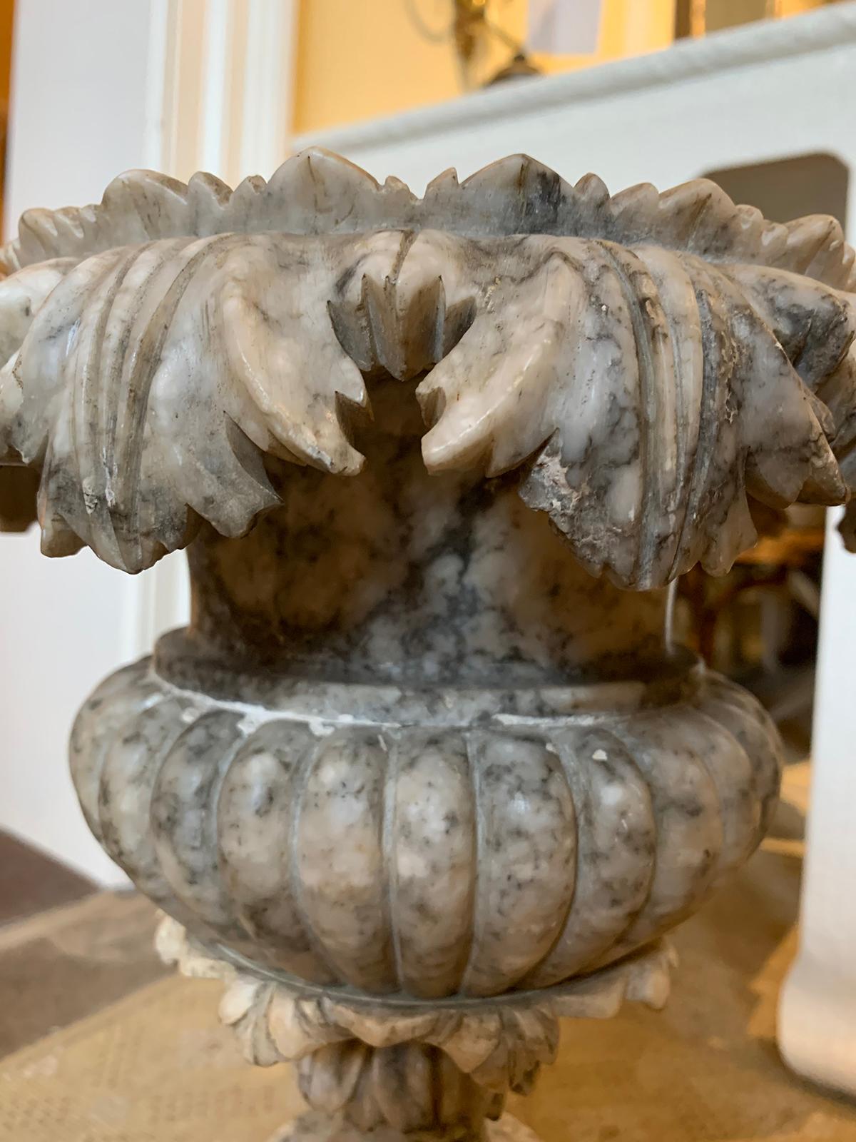 19th Century Carved Carrara Marble Urn In Good Condition In Atlanta, GA