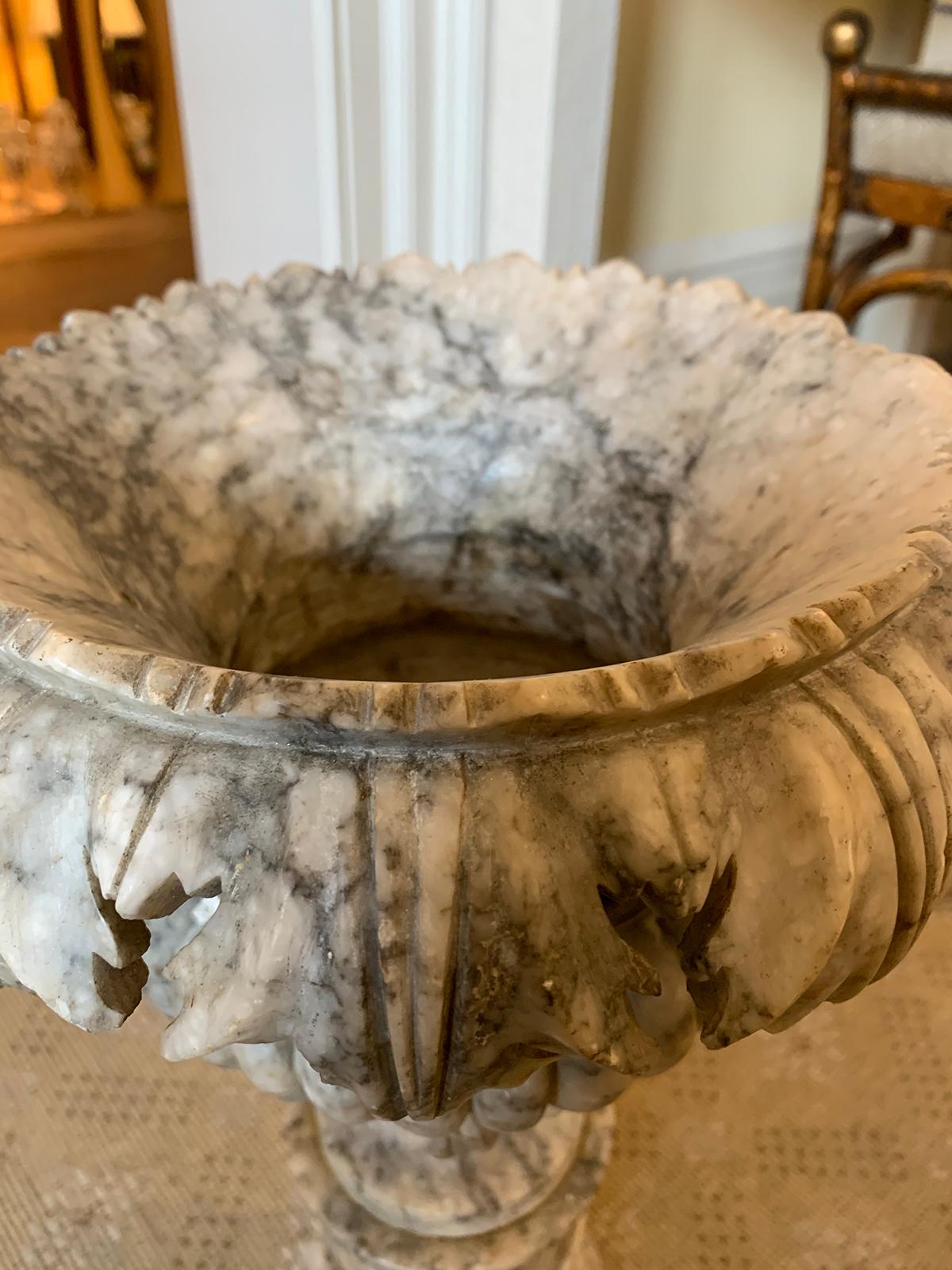 19th Century Carved Carrara Marble Urn 1