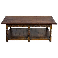 19th-Century Carved Oak Center Table in Dark Brown