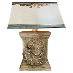 19th Century Carved Cherub Face Lamp with Custom Parchment Shade
