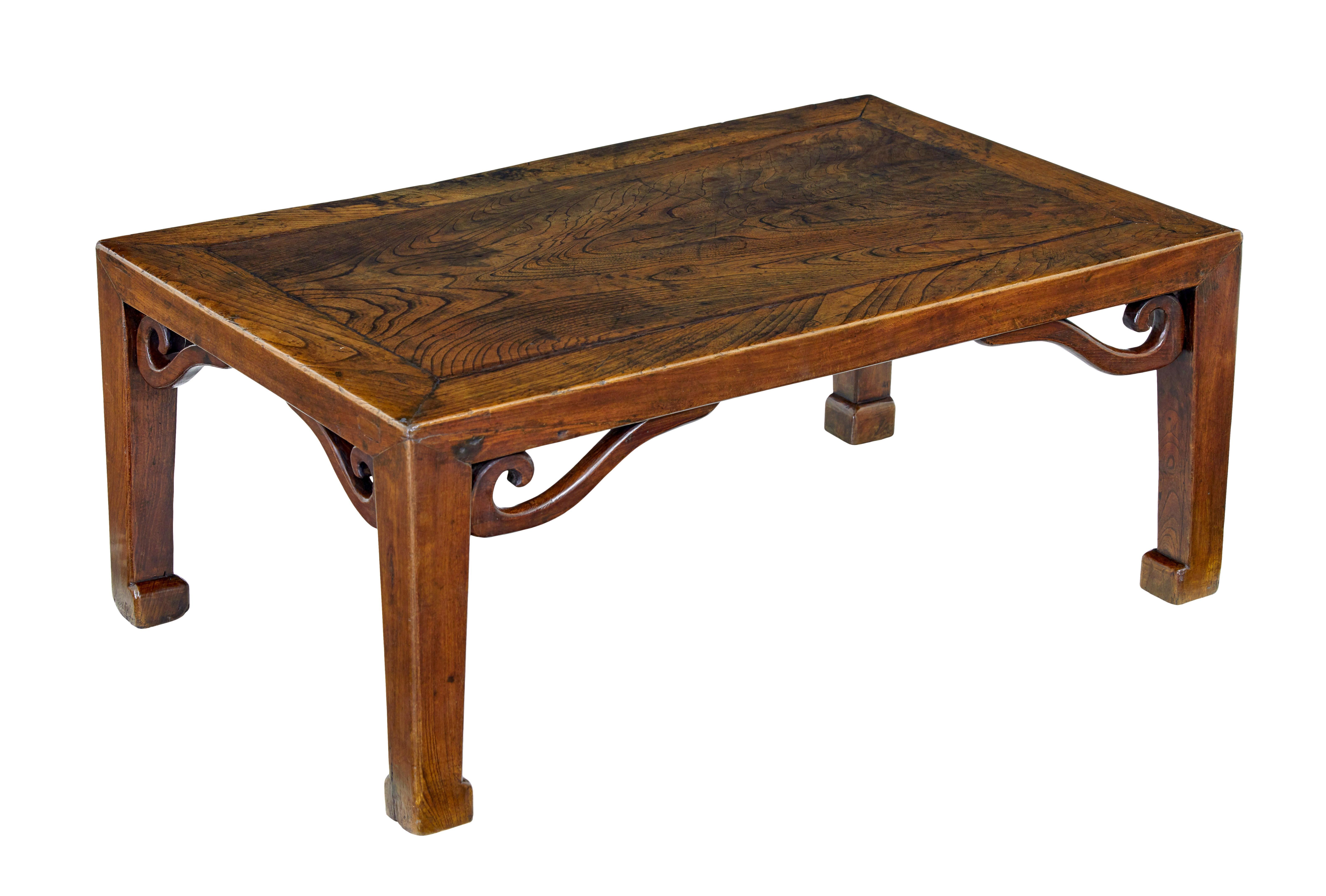 Qing 19th century carved Chinese elm low table For Sale