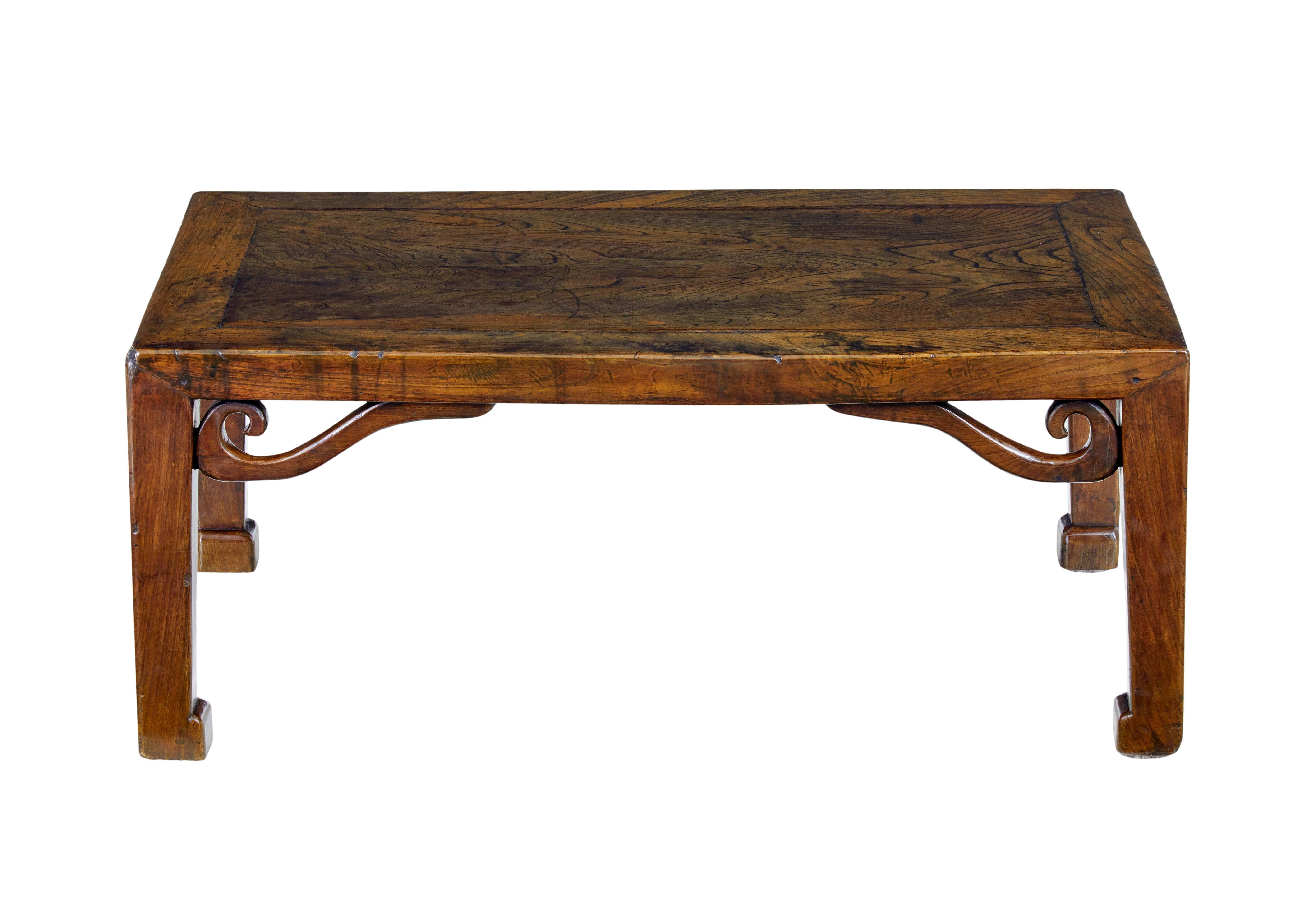 19th century carved Chinese elm low table In Good Condition For Sale In Debenham, Suffolk