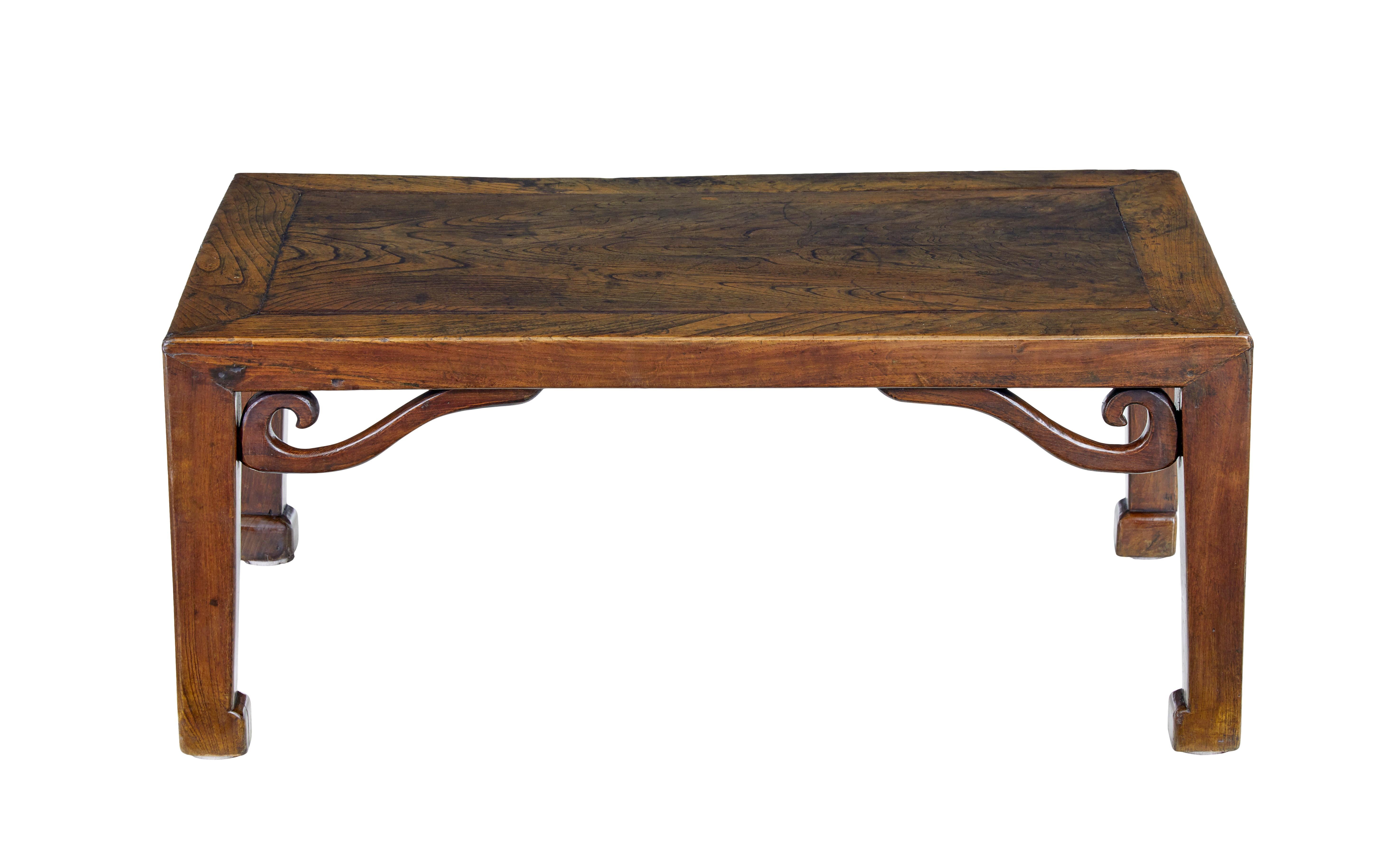 19th Century 19th century carved Chinese elm low table For Sale
