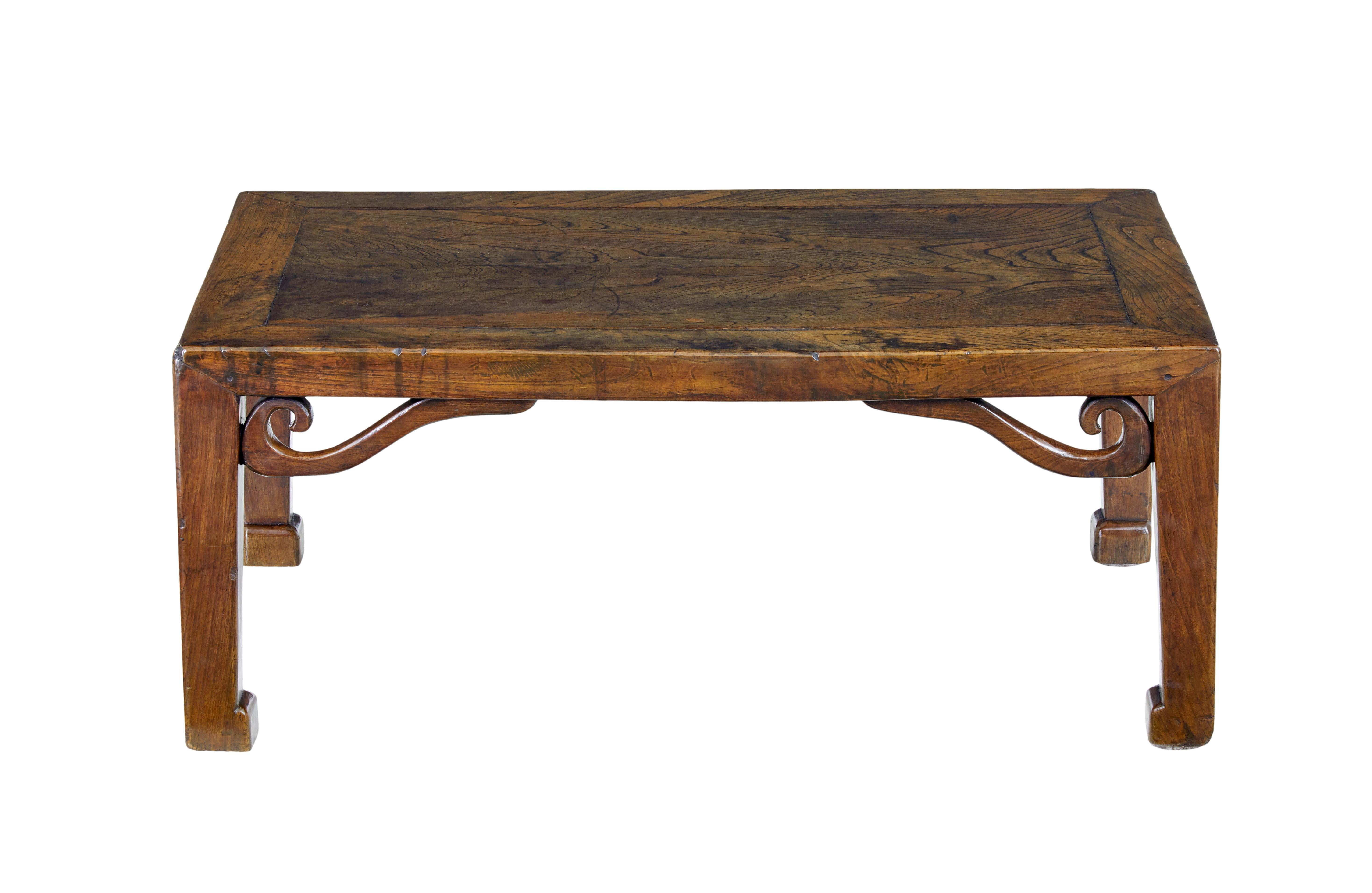 Elm 19th century carved Chinese elm low table For Sale
