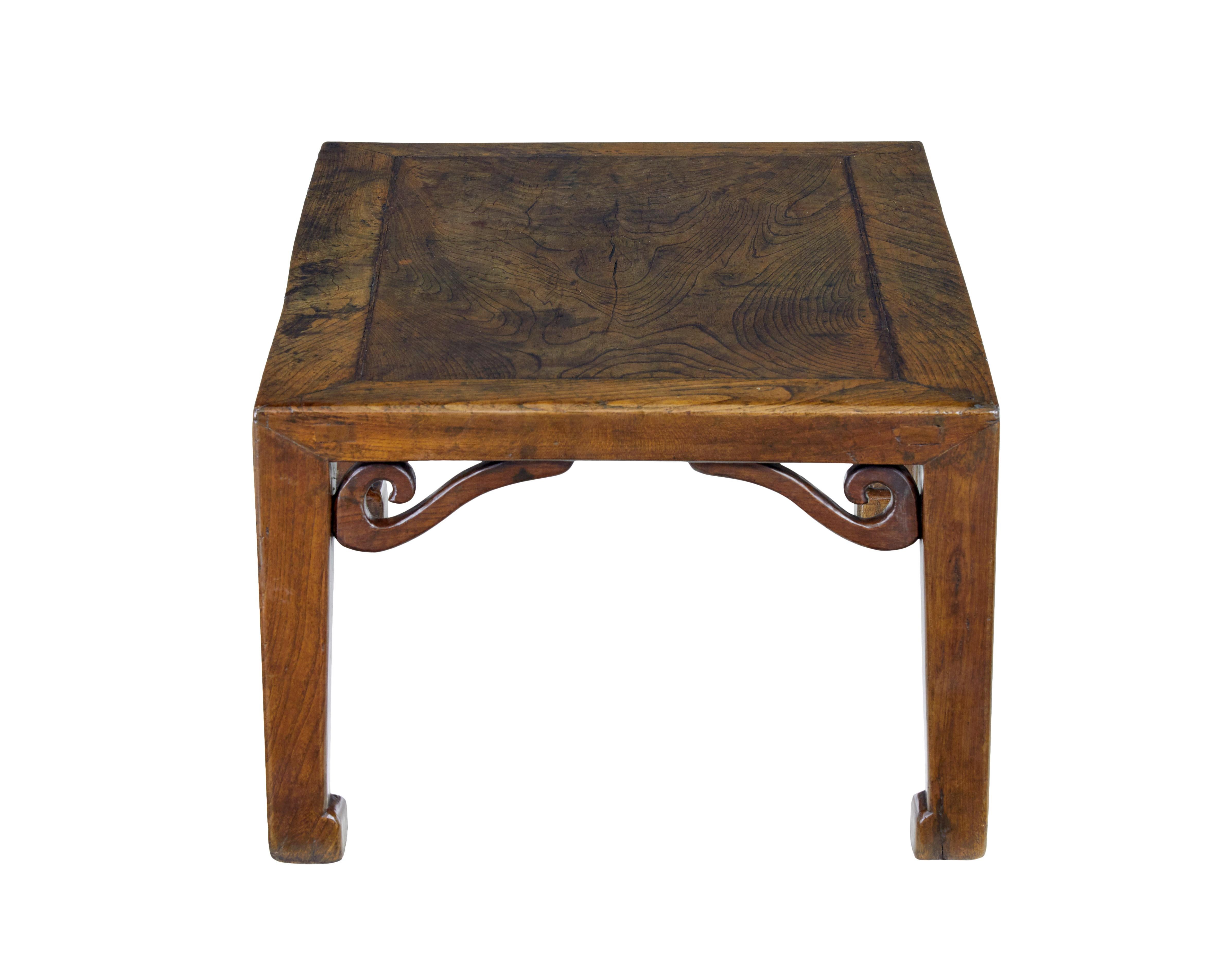 19th century carved Chinese elm low table For Sale 1