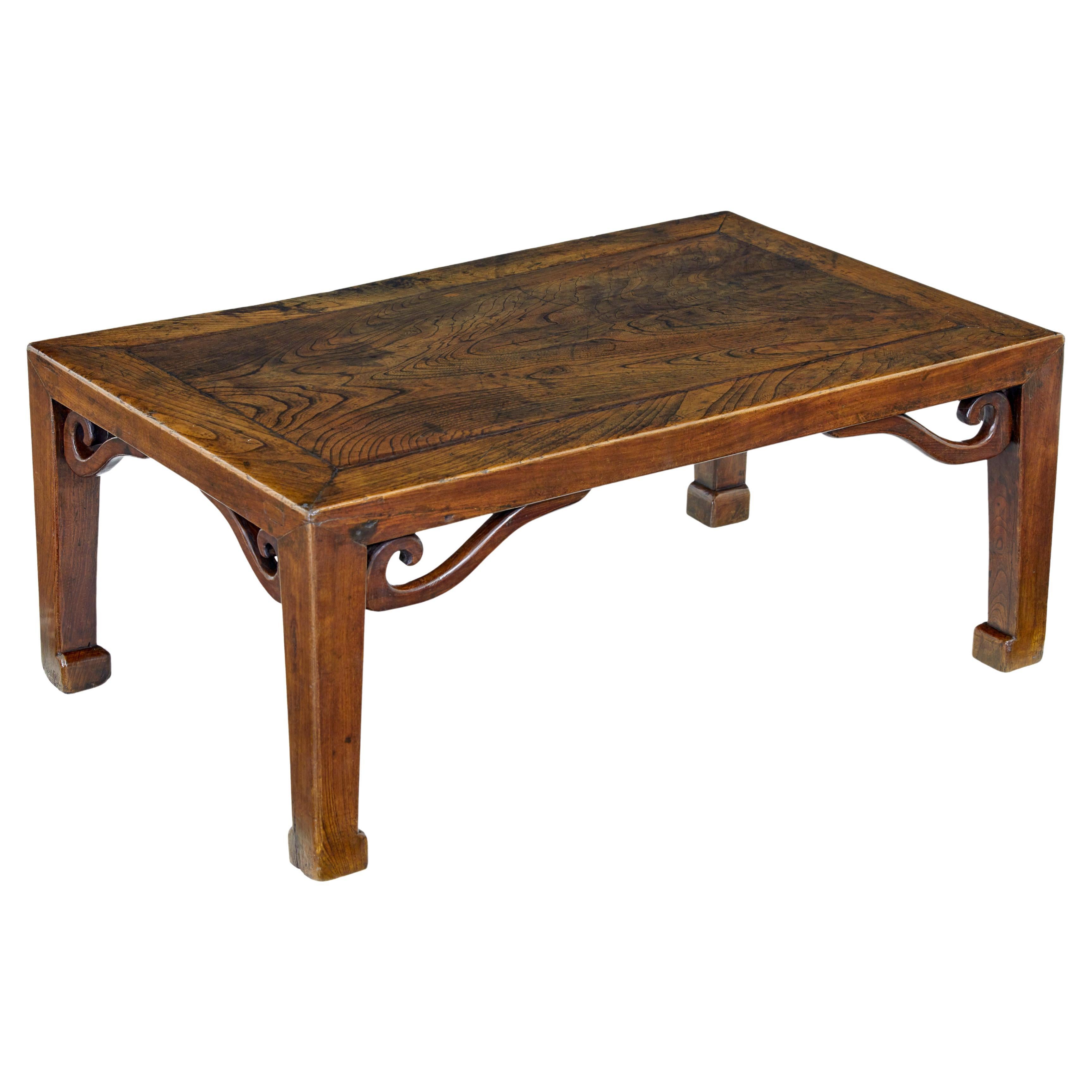 19th century carved Chinese elm low table For Sale