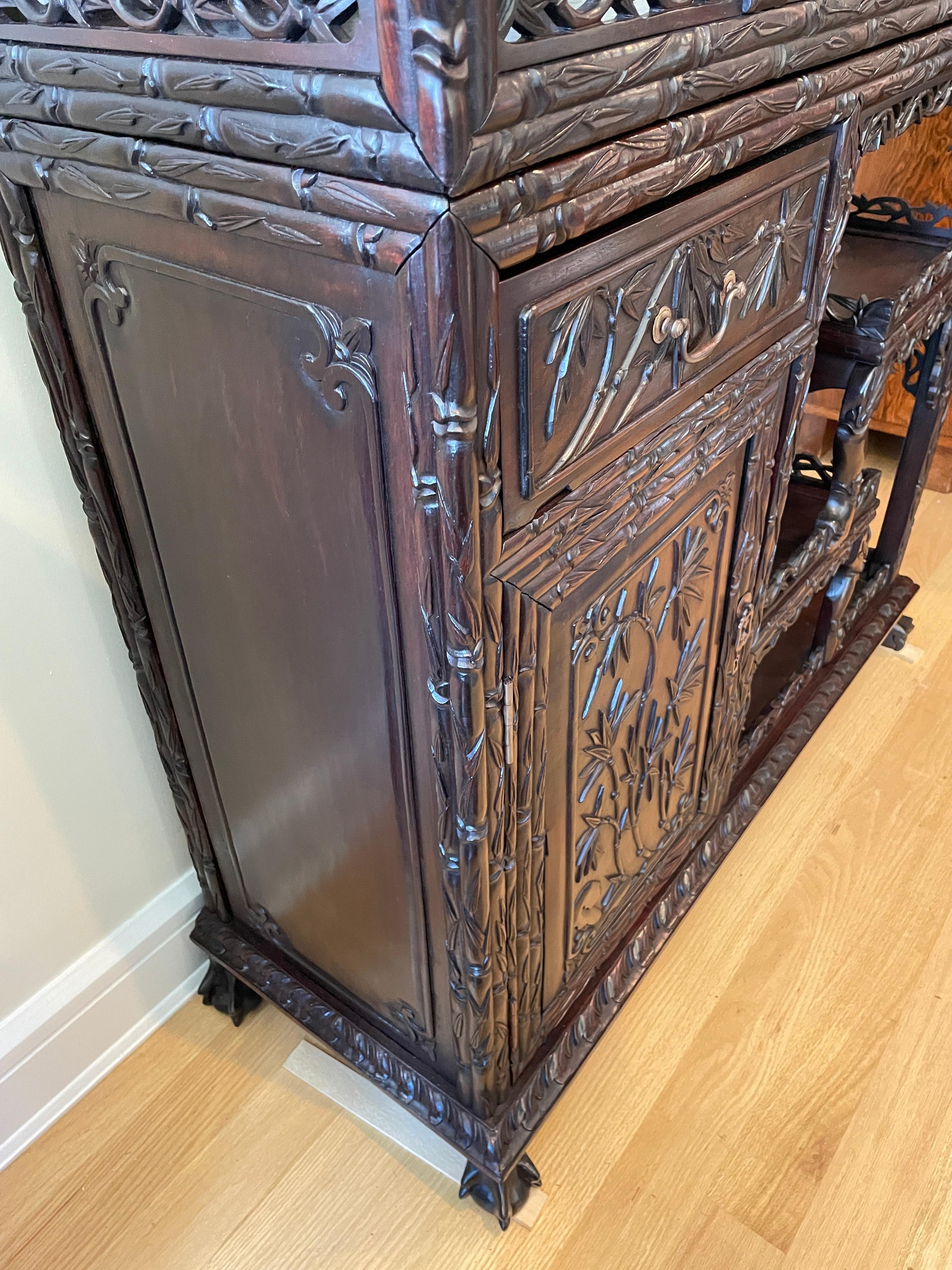 Chinese Export 19th Century Carved Chinese Etagere For Sale