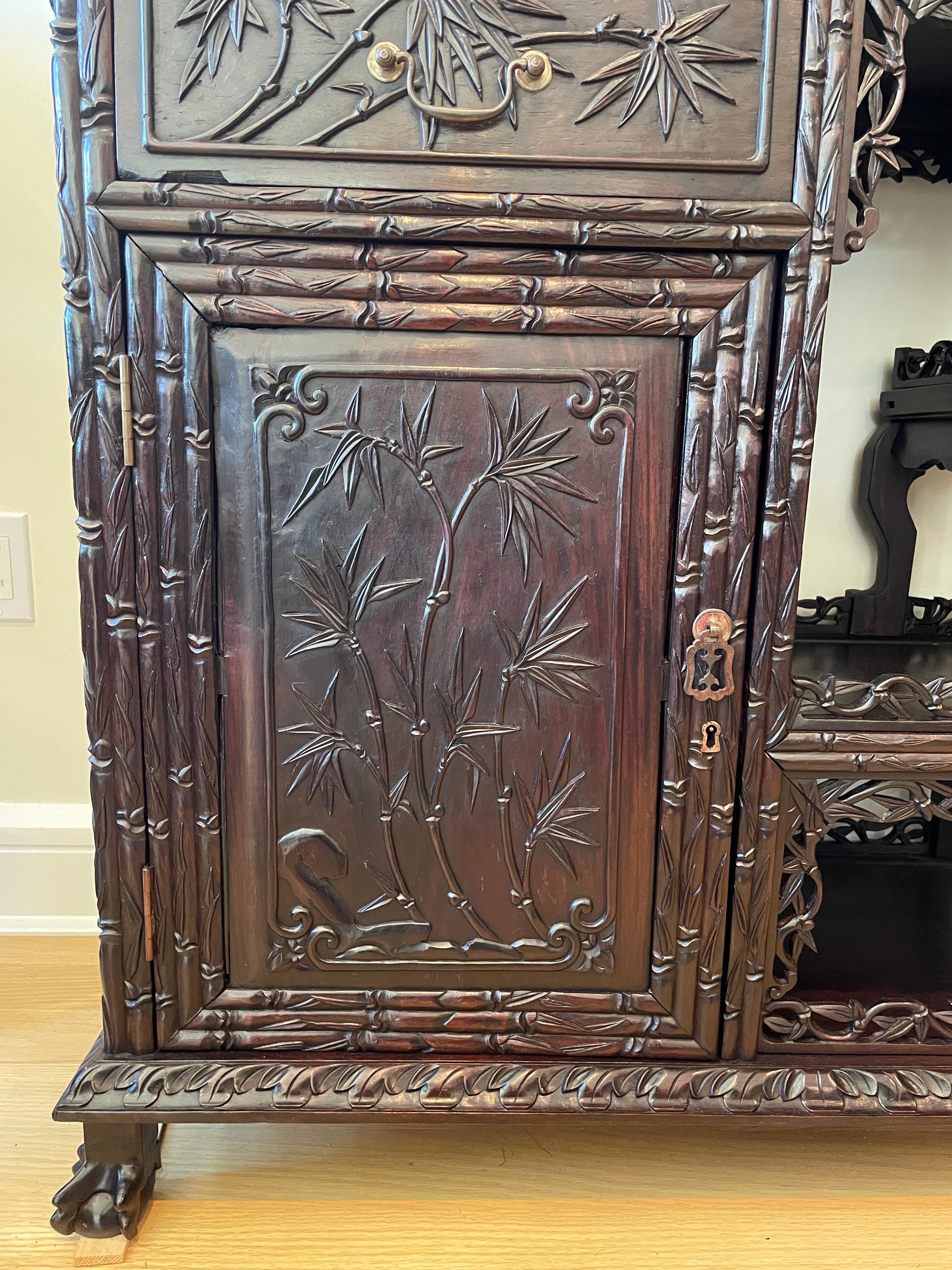 Hand-Carved 19th Century Carved Chinese Etagere For Sale