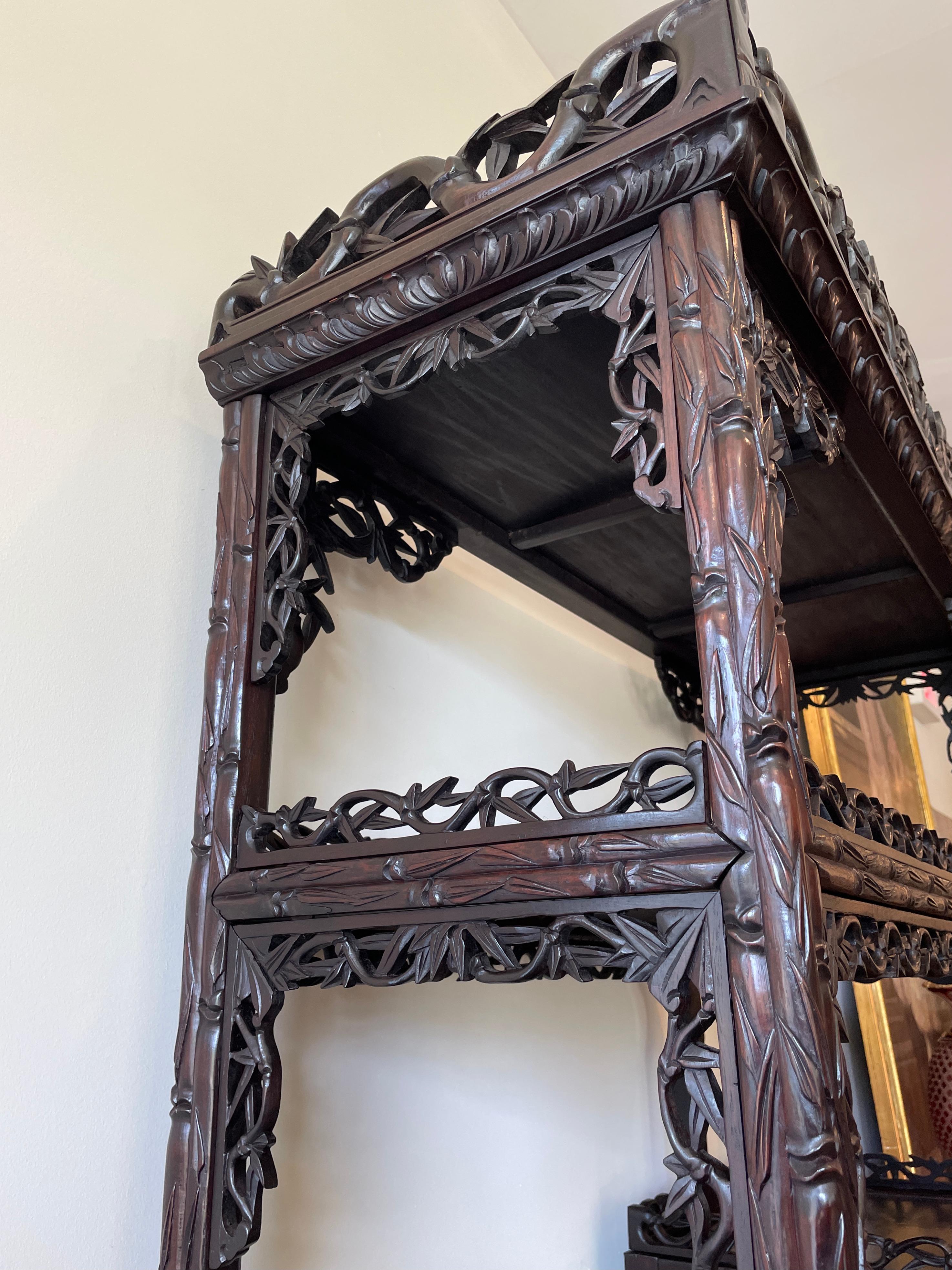 Hand-Carved 19th Century Carved Chinese Etagere For Sale