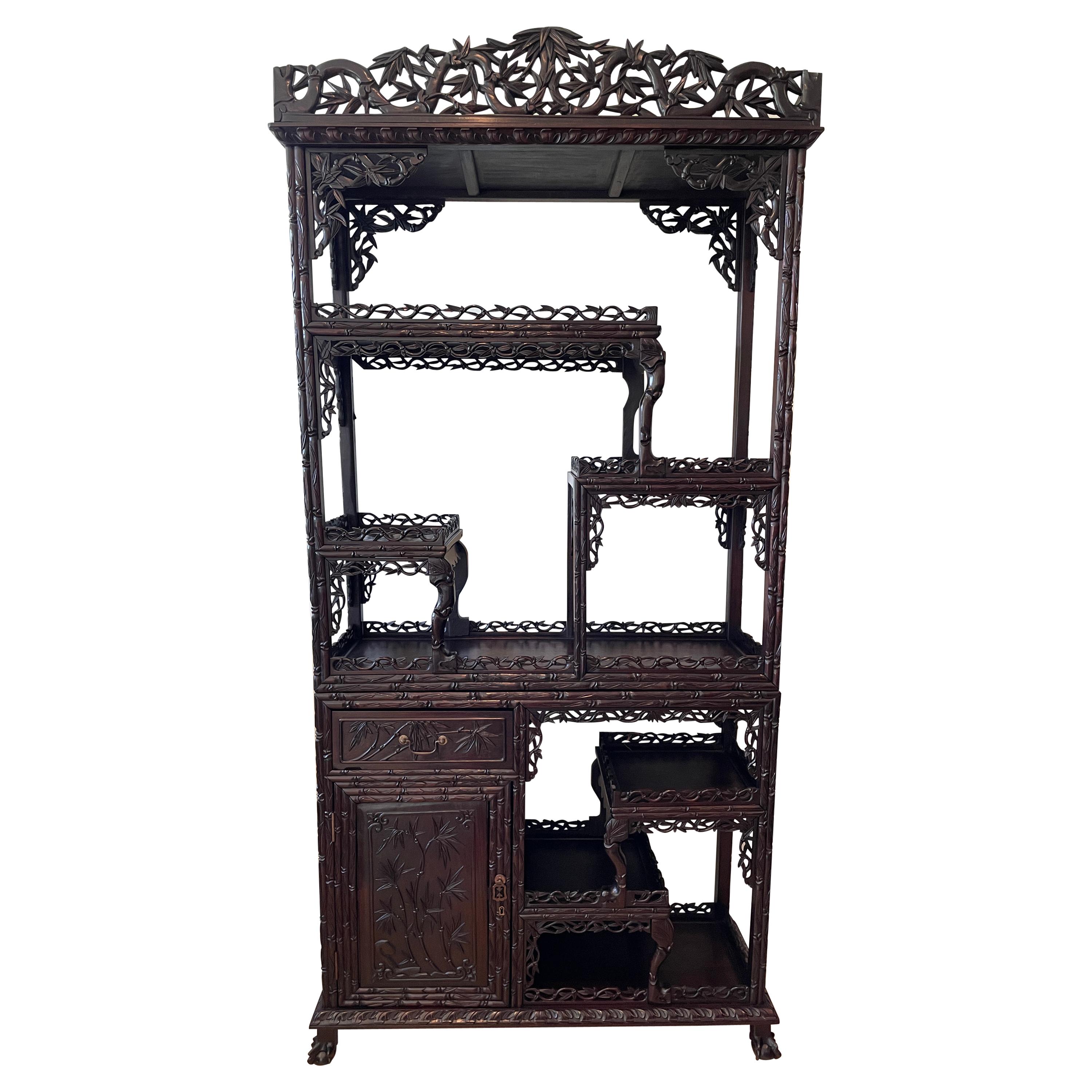 19th Century Carved Chinese Etagere