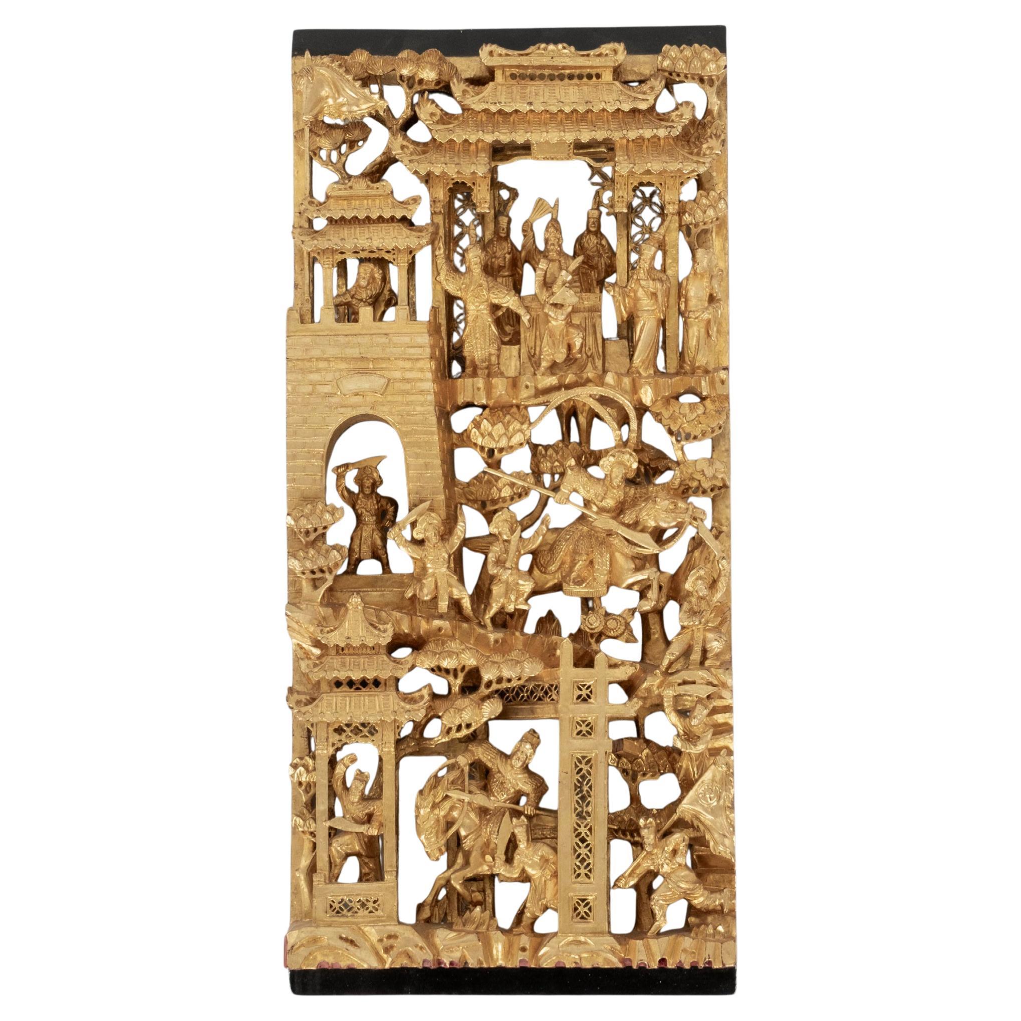 19th Century Carved Chinese Gilt Wood Panel I