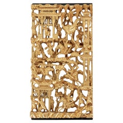 Antique 19th Century Carved Chinese Gilt Wood Panel II