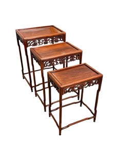 19th Century Carved Chinese Nesting Tables, Hardwood with Carved legs Circa 1880