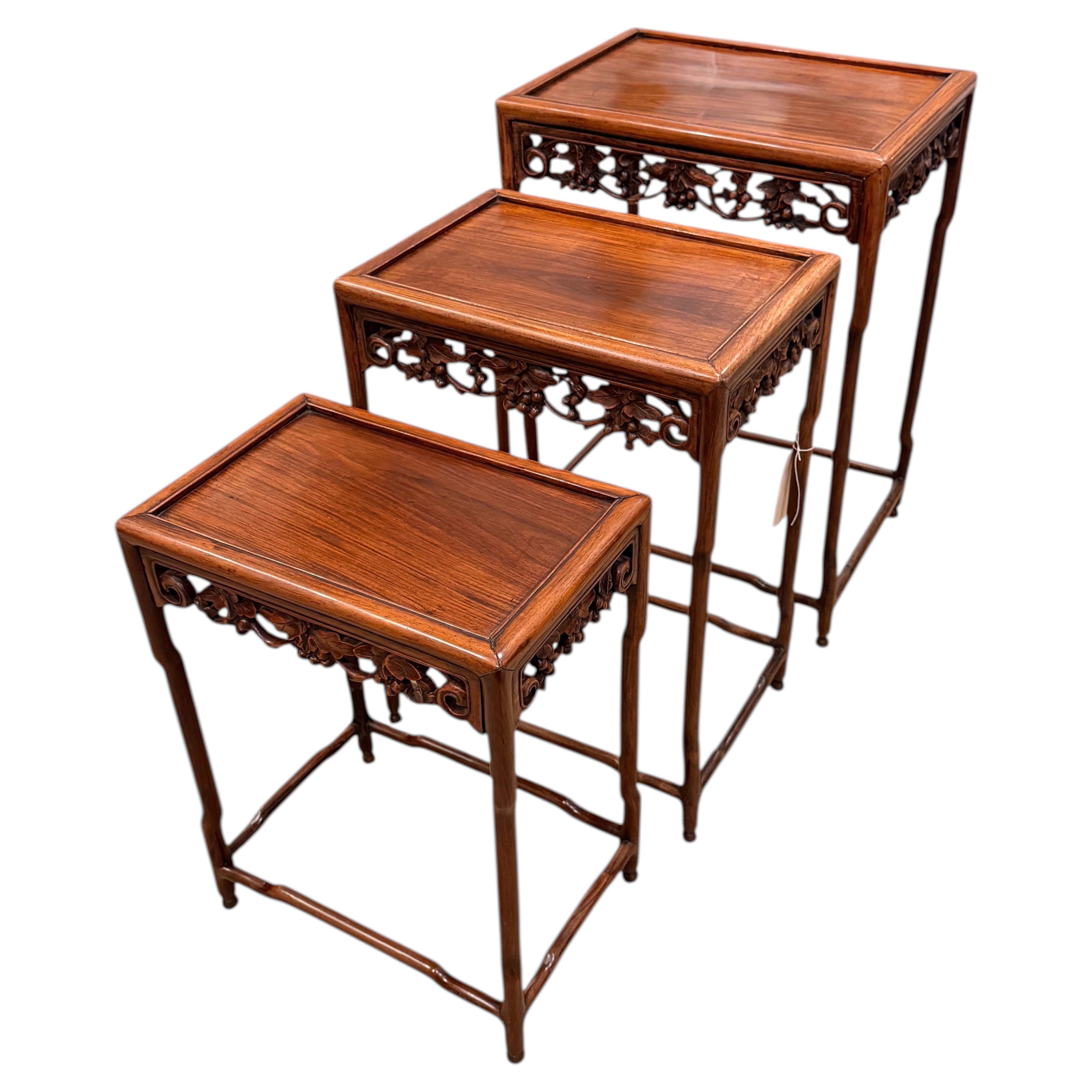 19th Century Carved Chinese Nesting Tables, Hardwood with Carved legs Circa 1880