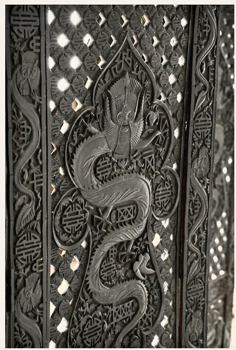 Hardwood 19th Century Carved Screen For Sale