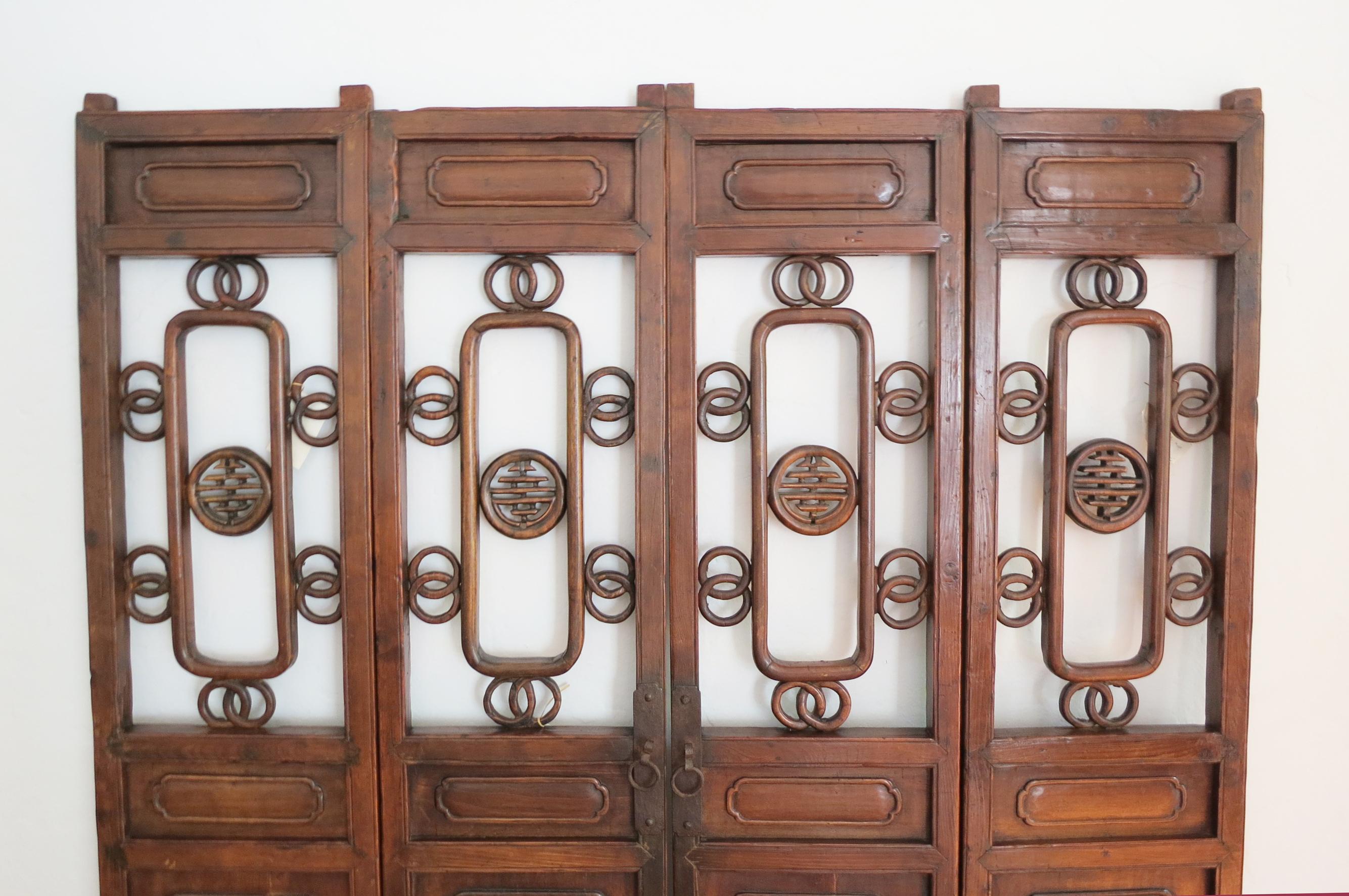 Hand-Carved 19th Century Carved Chinese Windows, Set of 4 For Sale