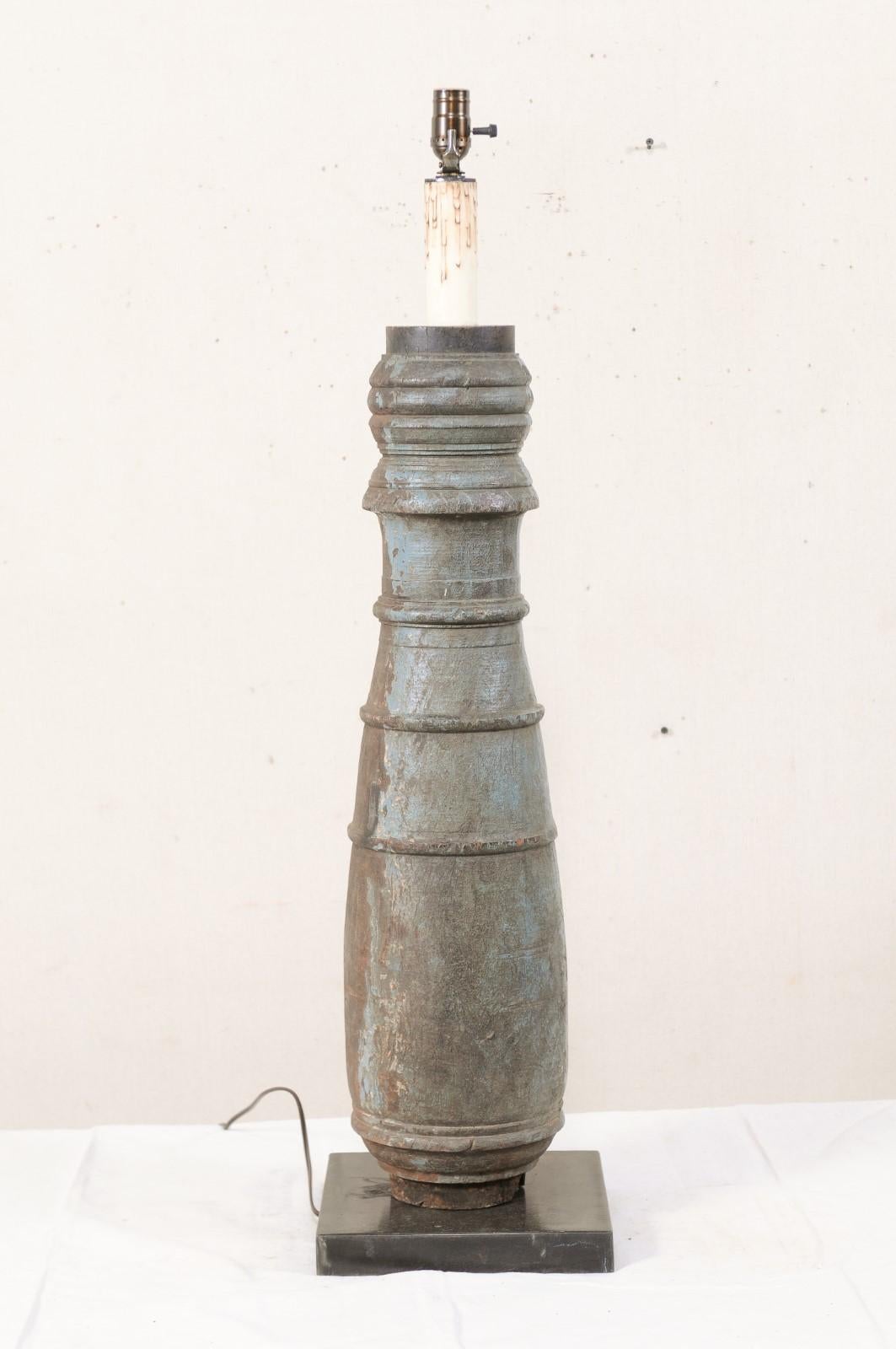 Indian 19th Century Carved Column Table Lamp
