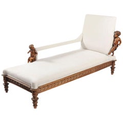 19th Century Carved Continental Walnut Daybed or Chaise Longue