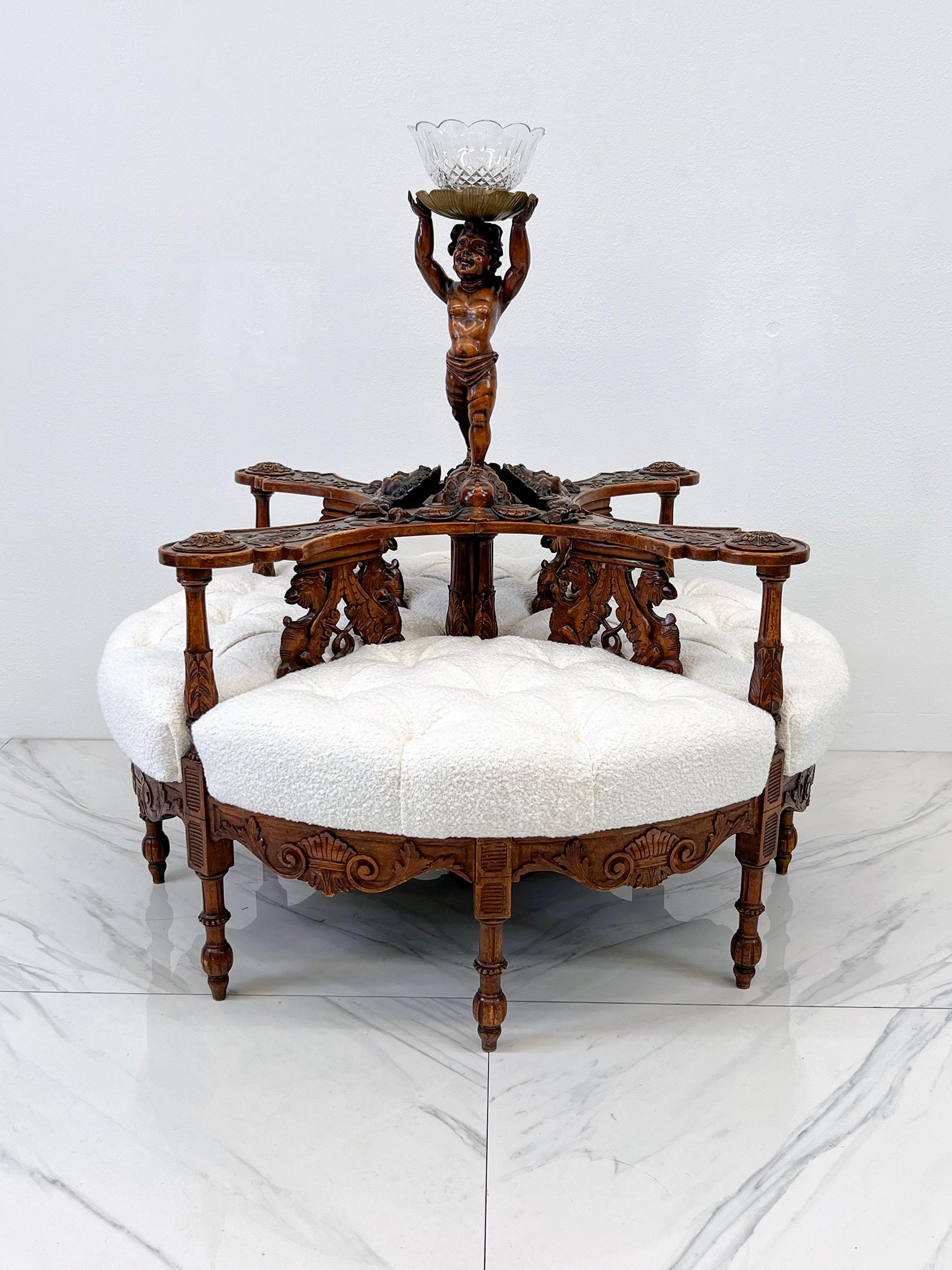 19th Century Carved Conversation Borne Settee Tête-à-tête For Sale 3