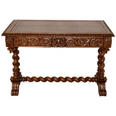 Antique 19th Century Carved Desk with Leather Top