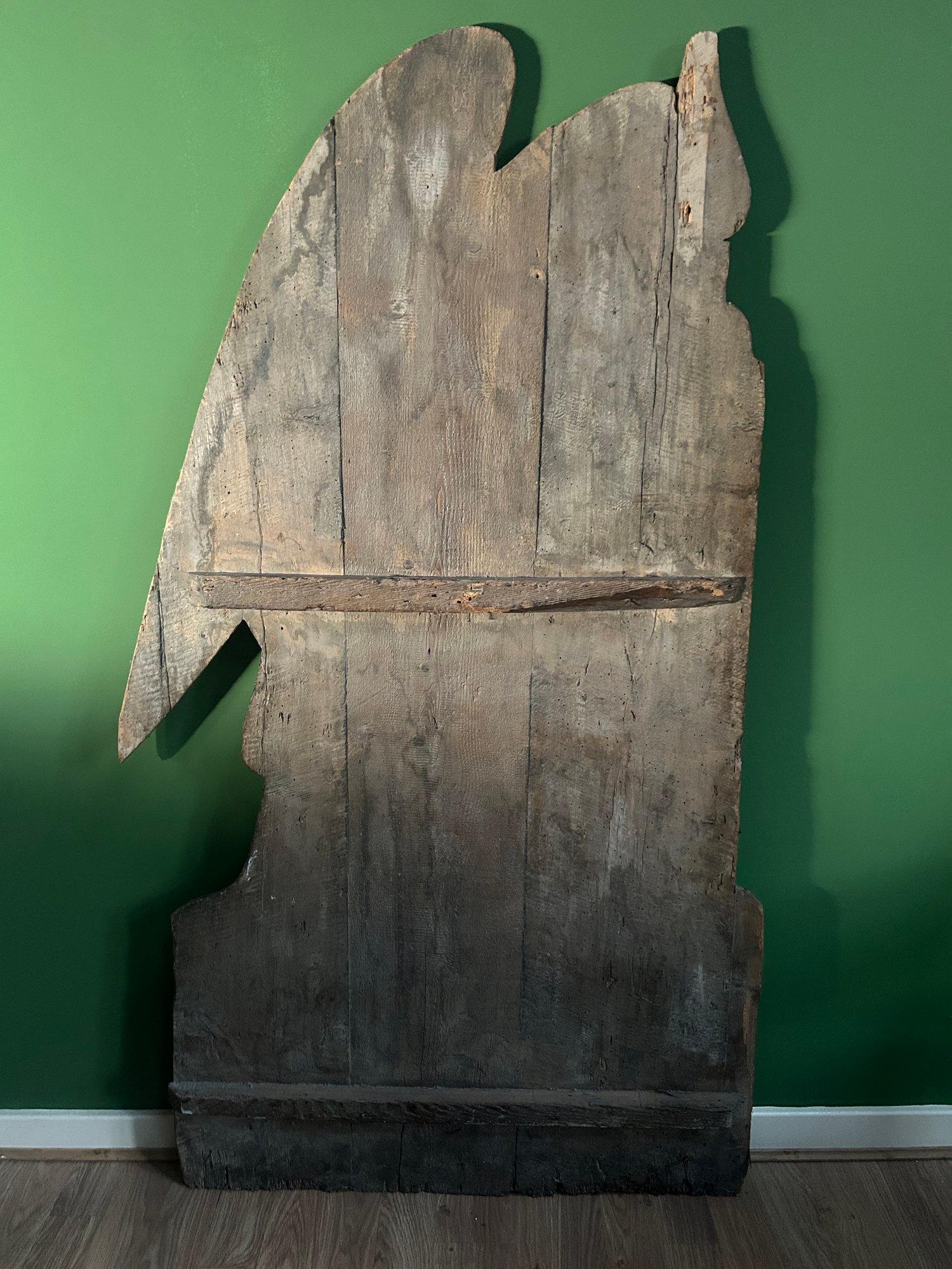 19th Century Carved Dummy Board Oil Painting of an Angel & Crown of Thorns For Sale 5