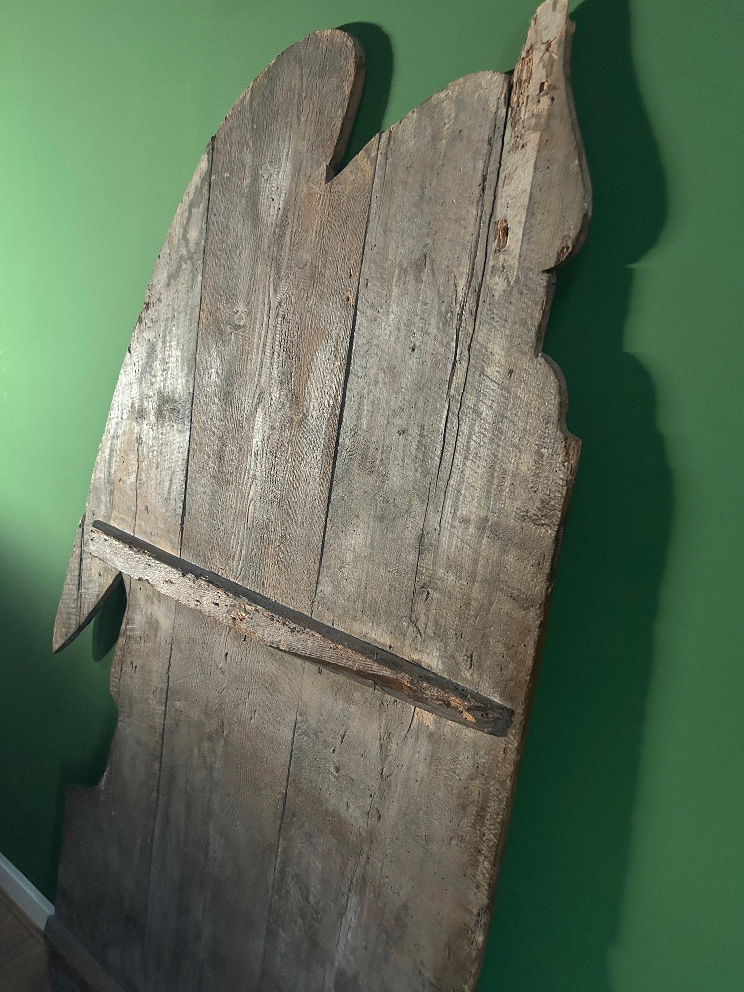 19th Century Carved Dummy Board Oil Painting of an Angel & Crown of Thorns For Sale 6