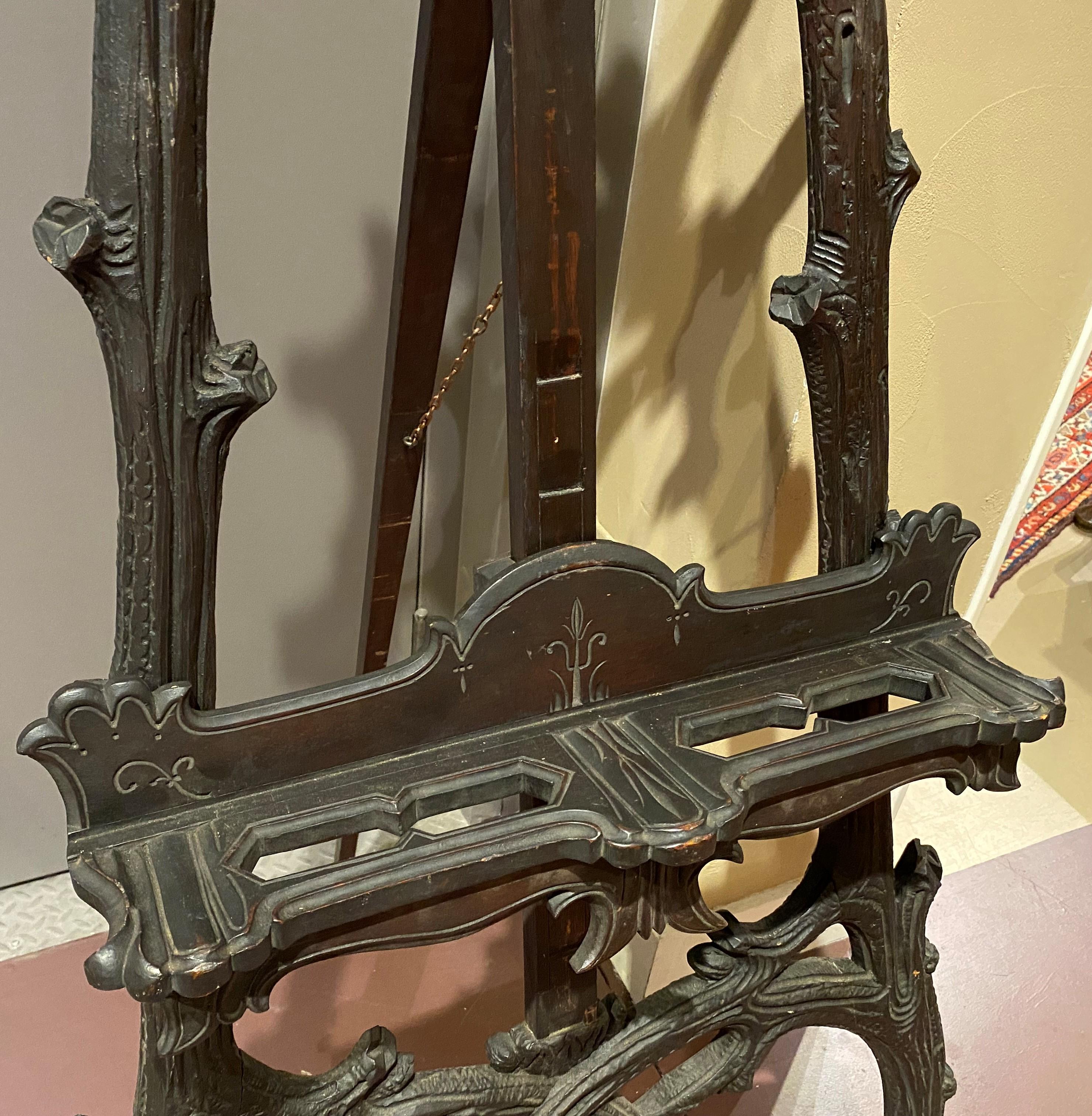 German 19th Century Carved Ebonized Black Forest Painting Easel For Sale