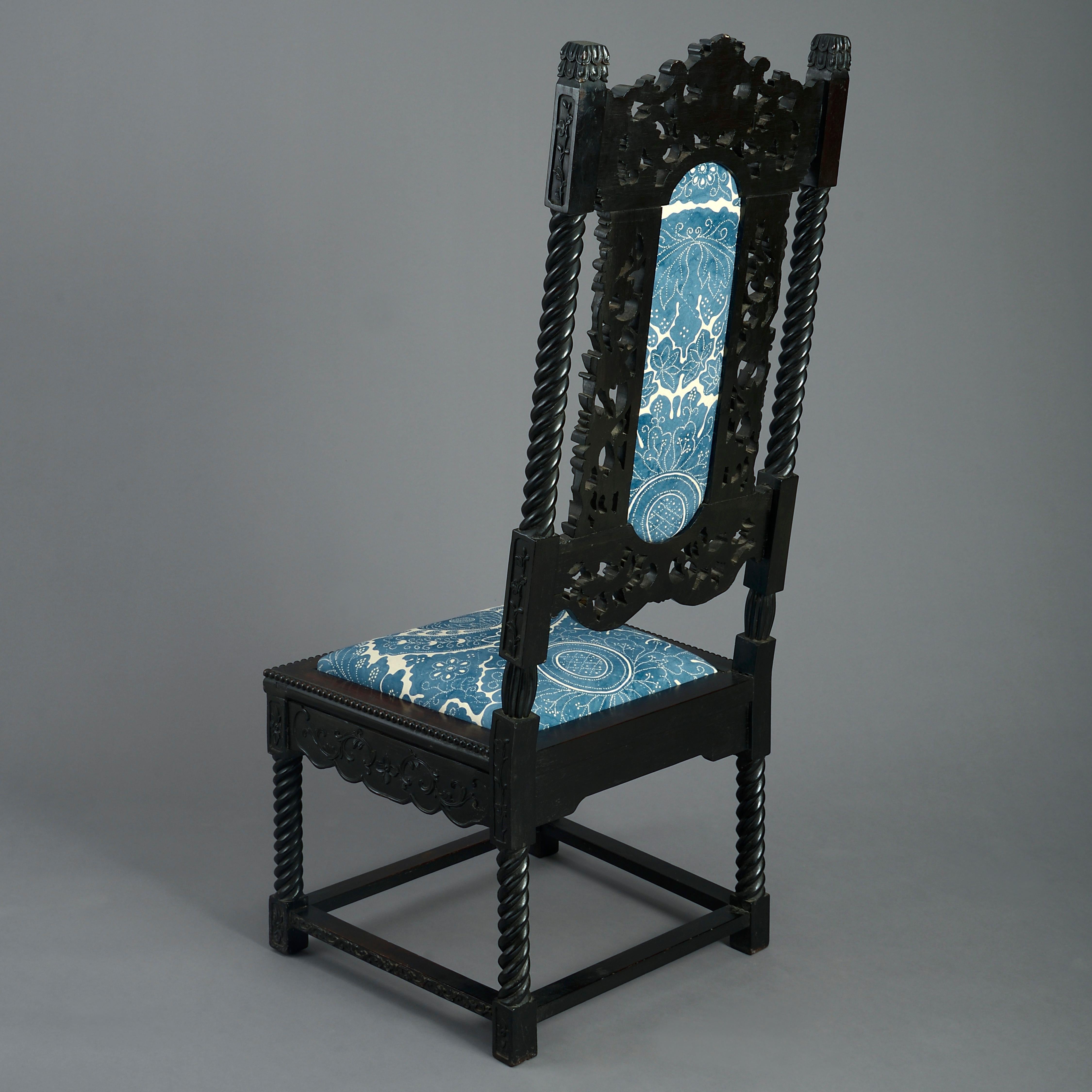 Anglo-Indian 19th Century Carved Ebony High Back Side Chair