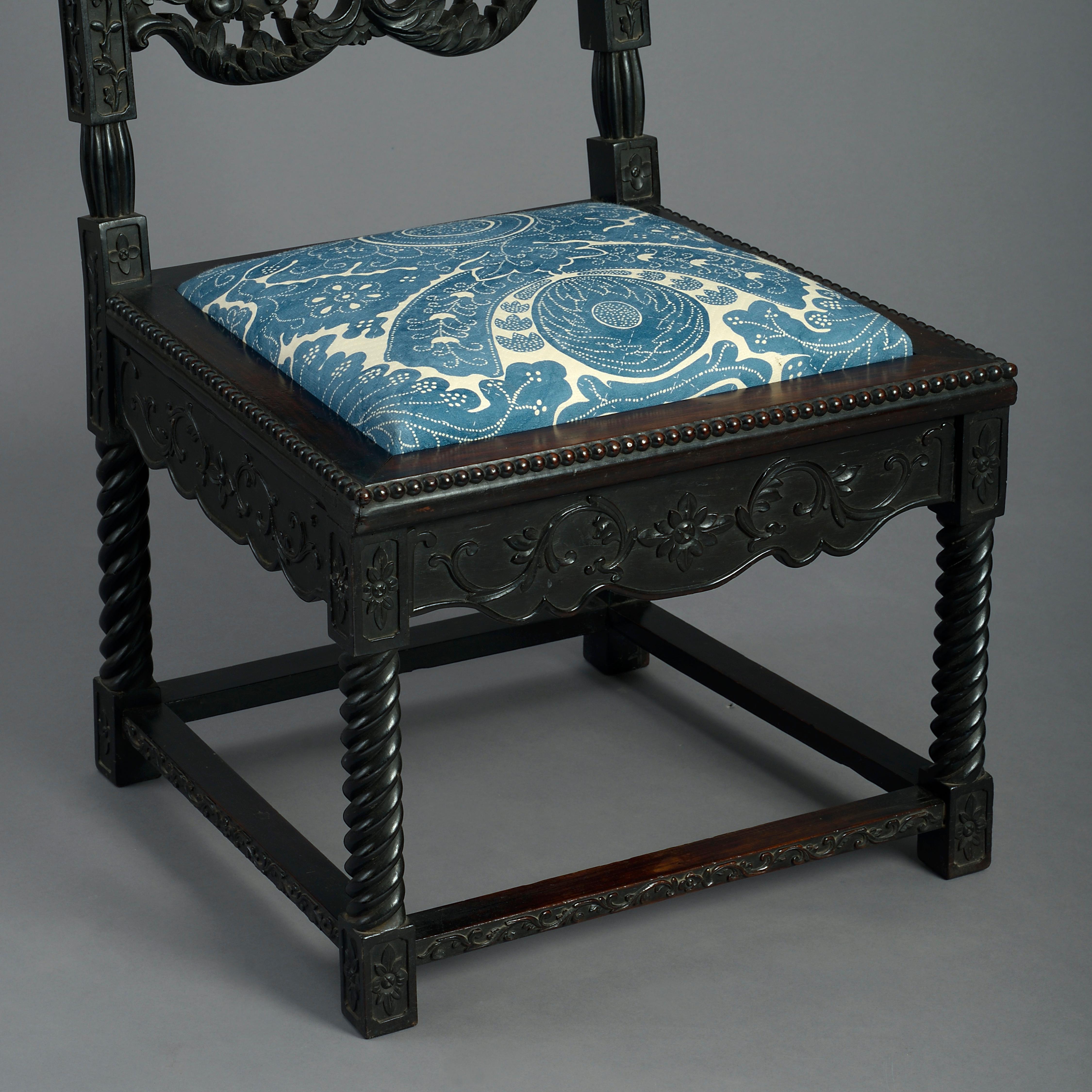 Hand-Carved 19th Century Carved Ebony High Back Side Chair