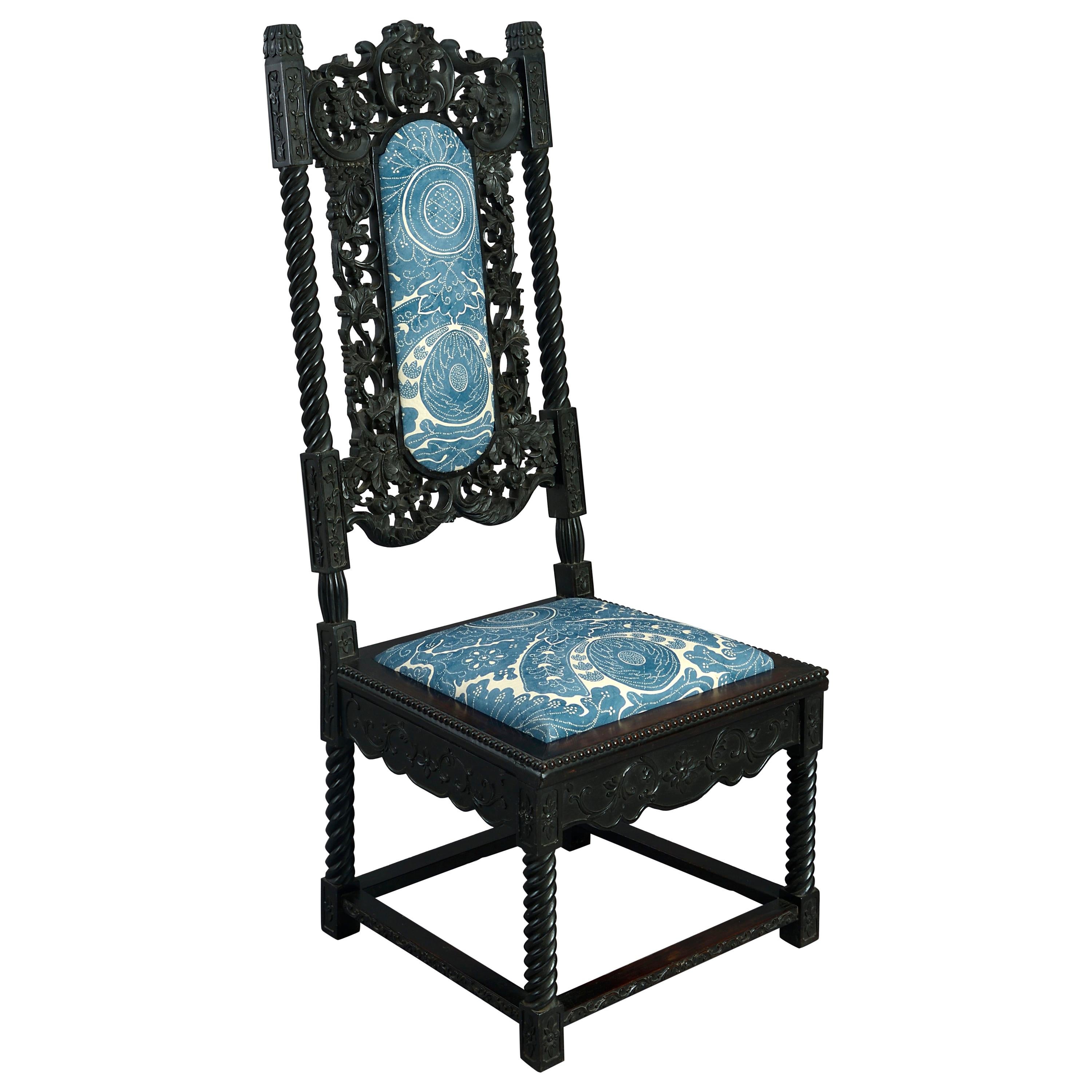 19th Century Carved Ebony High Back Side Chair