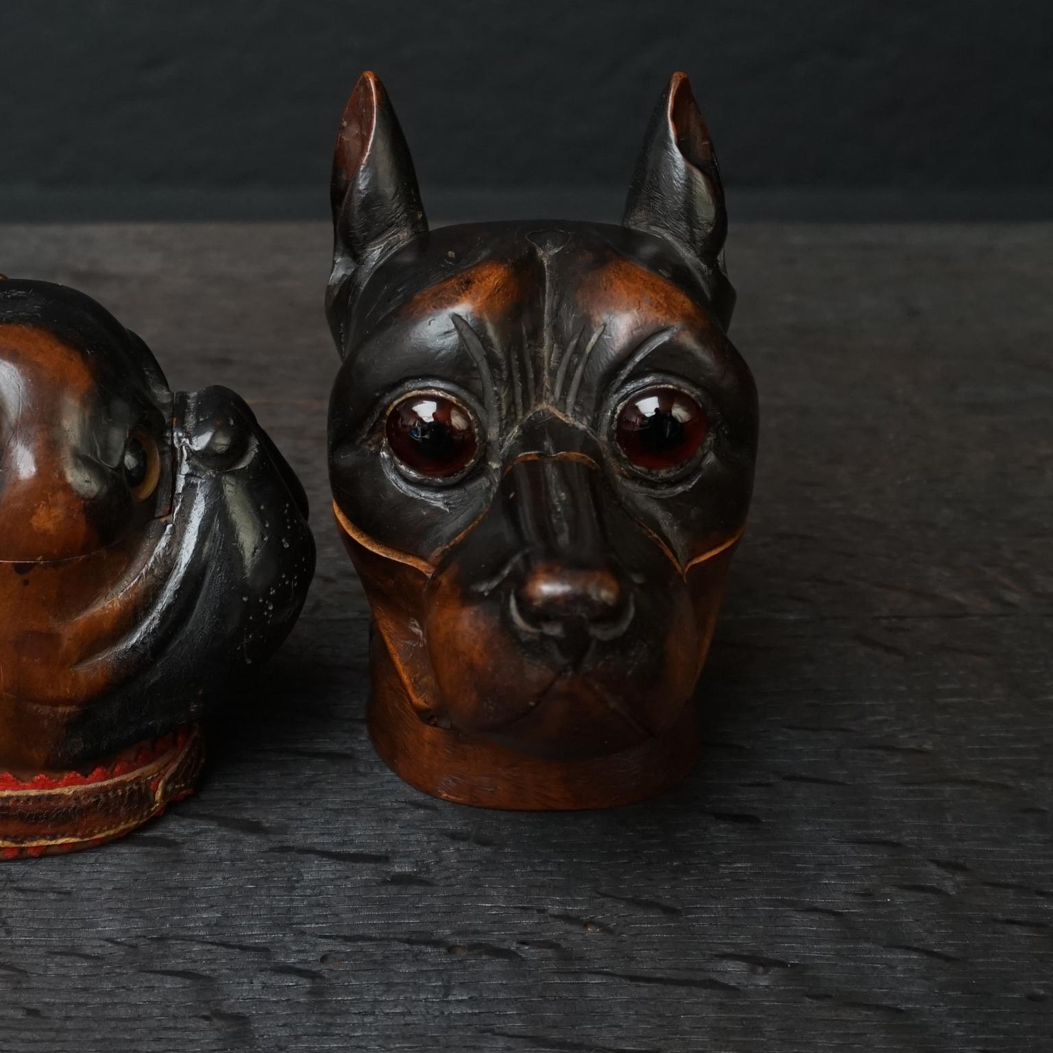 19th Century Carved English Lignum Vitae or Pockwood Victorian Doberman Inkwell 3