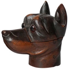 Antique 19th Century Carved English Lignum Vitae or Pockwood Victorian Doberman Inkwell