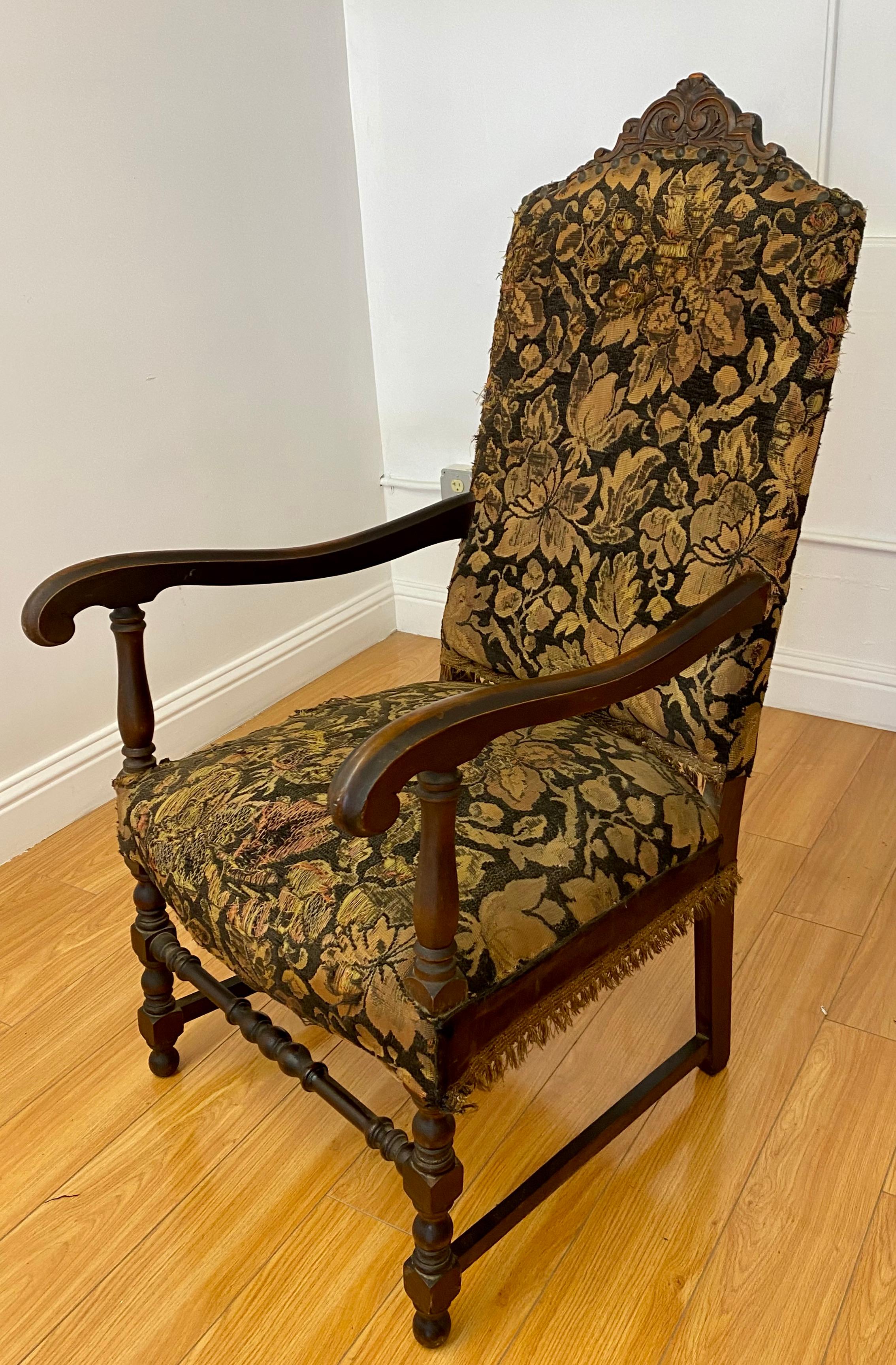 19th Century Carved English Oak Arm Chair for Restoration For Sale 2