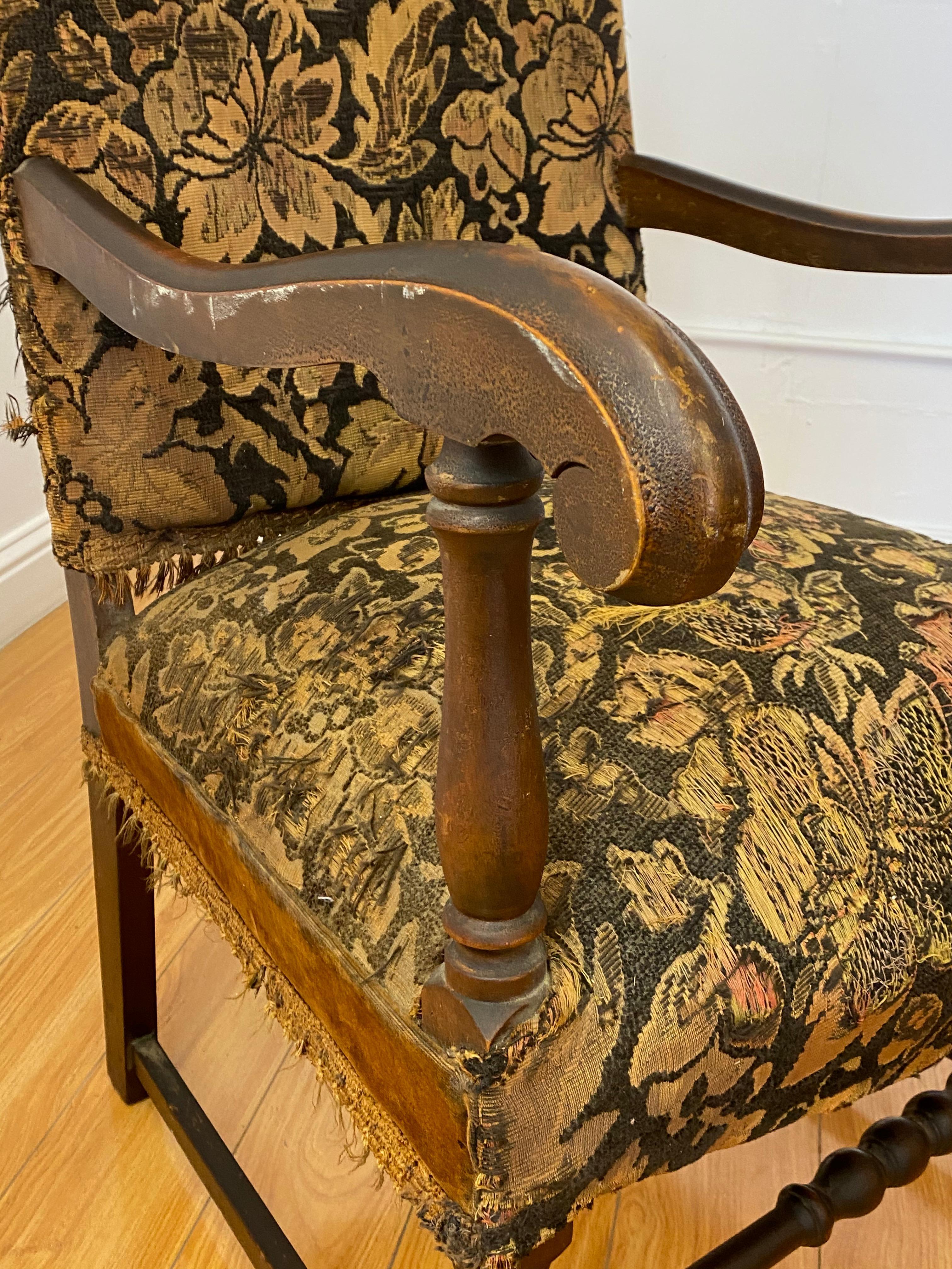 19th Century Carved English Oak Arm Chair for Restoration For Sale 5