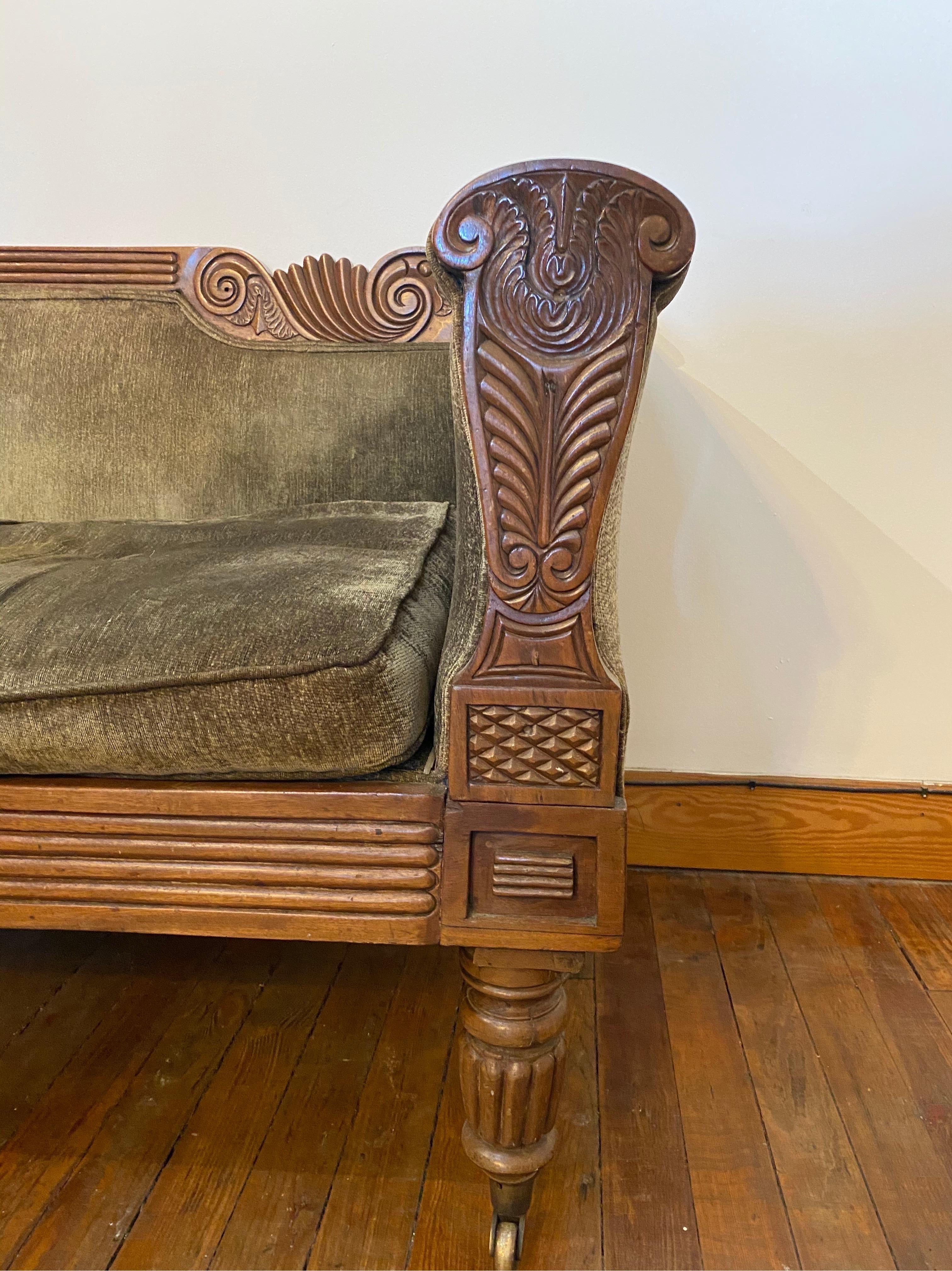 19th Century Carved English Regency Sofa In Good Condition For Sale In Charleston, SC